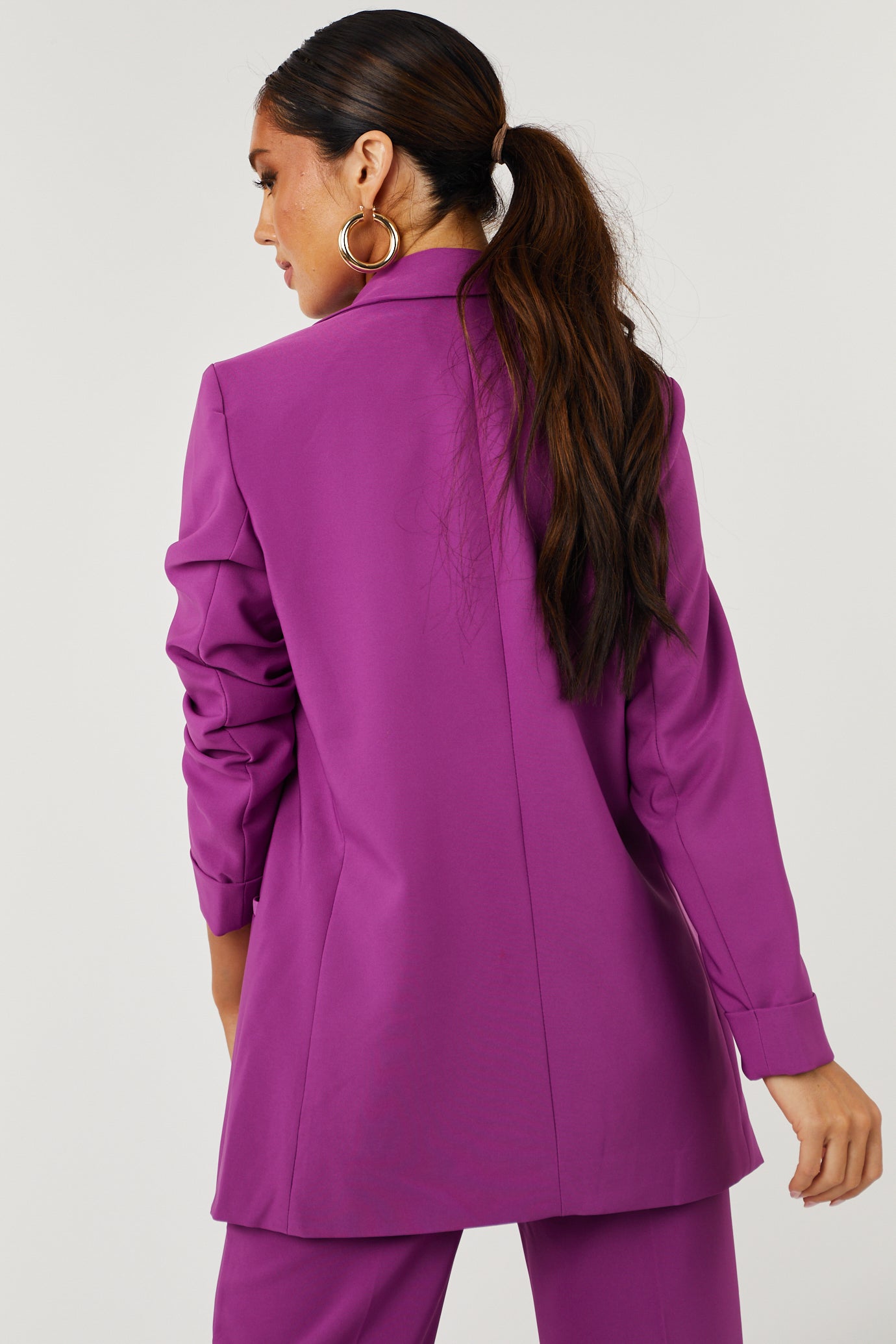 Emily Boysenberry Longline Open Blazer-Newayad