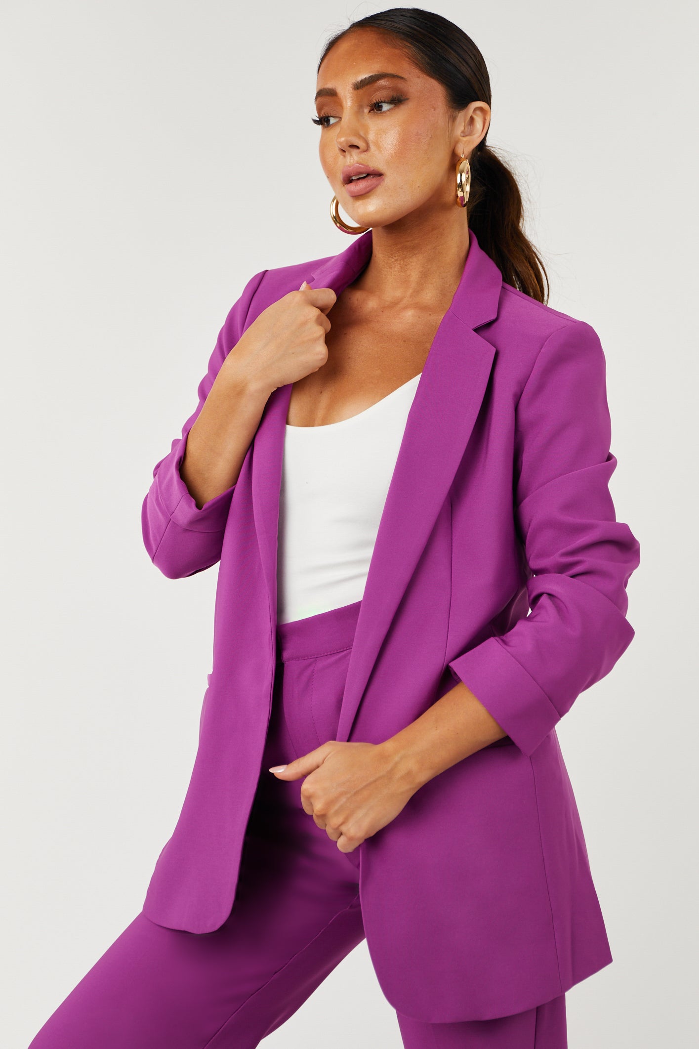 Emily Boysenberry Longline Open Blazer-Newayad