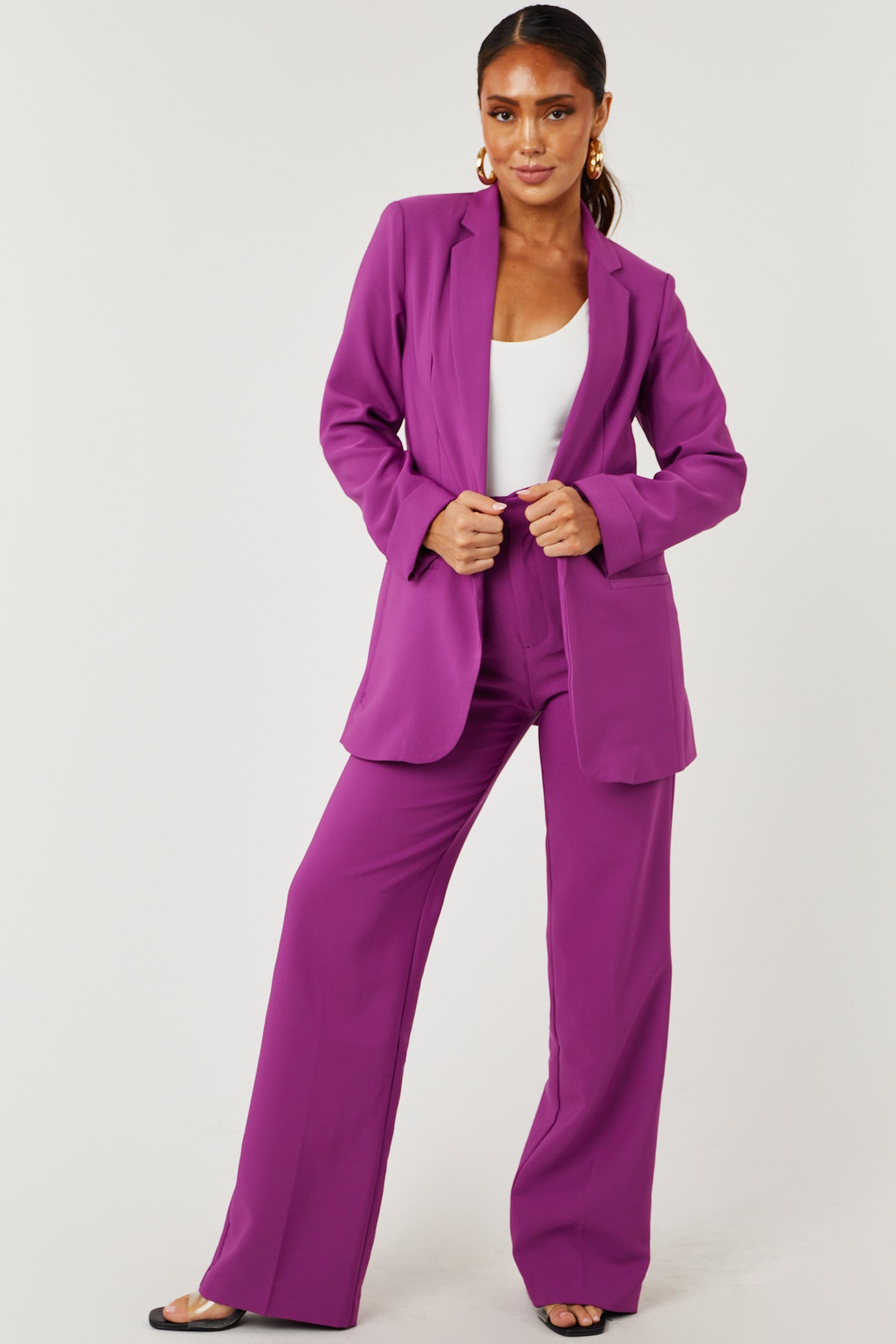 Emily Boysenberry Longline Open Blazer-Newayad