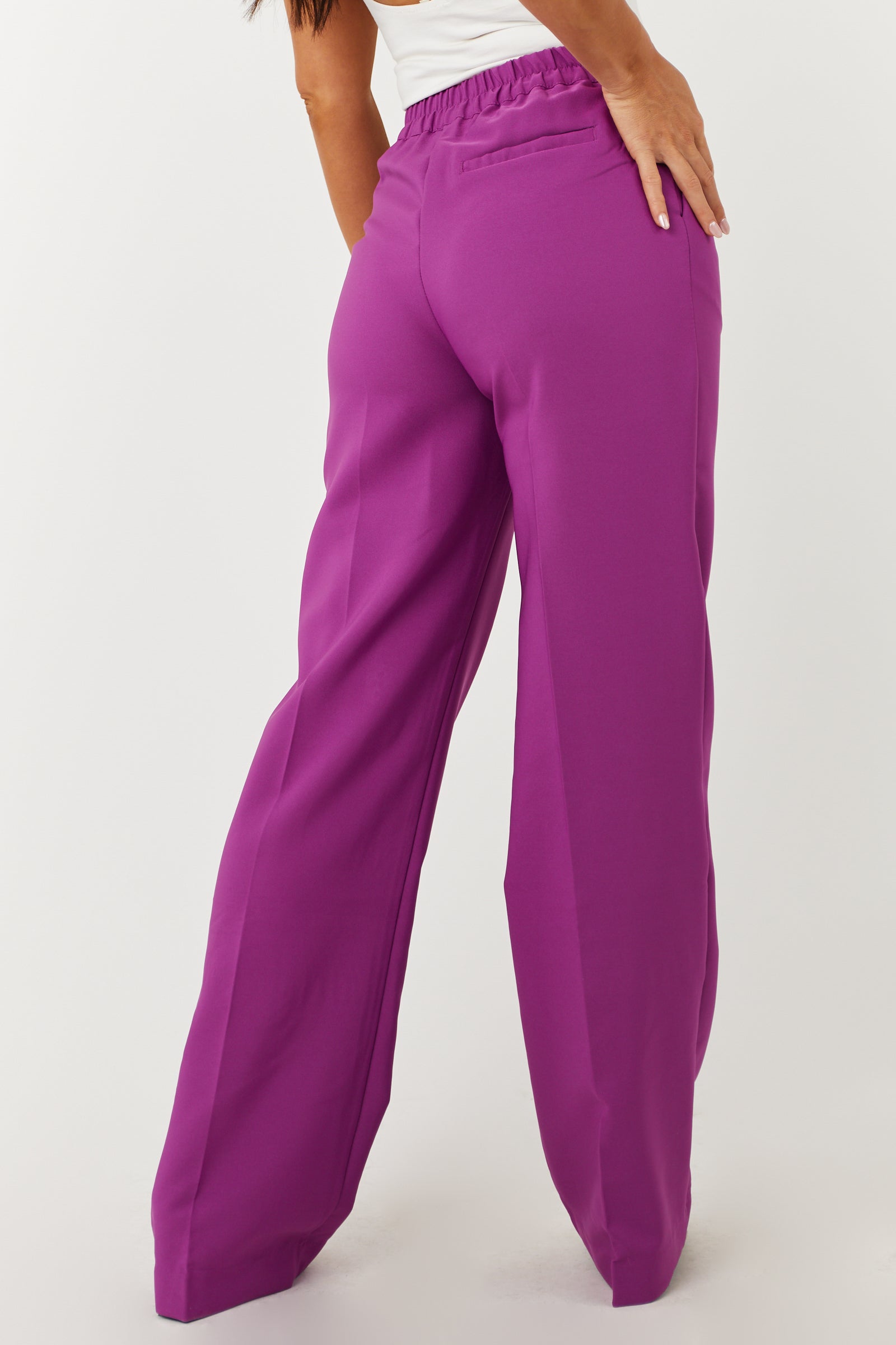 Emily Boysenberry Wide Leg Elastic Waist Woven Pants-Newayad