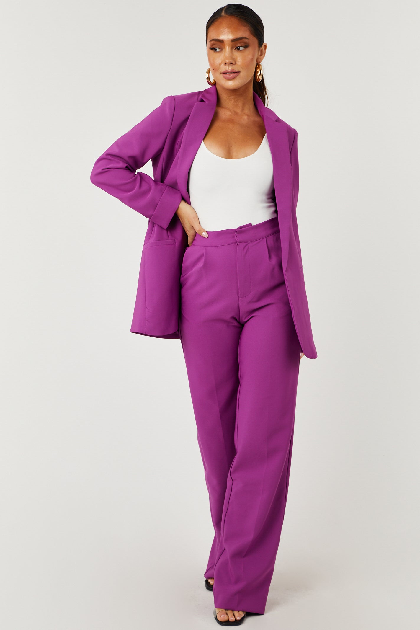 Emily Boysenberry Wide Leg Elastic Waist Woven Pants-Newayad