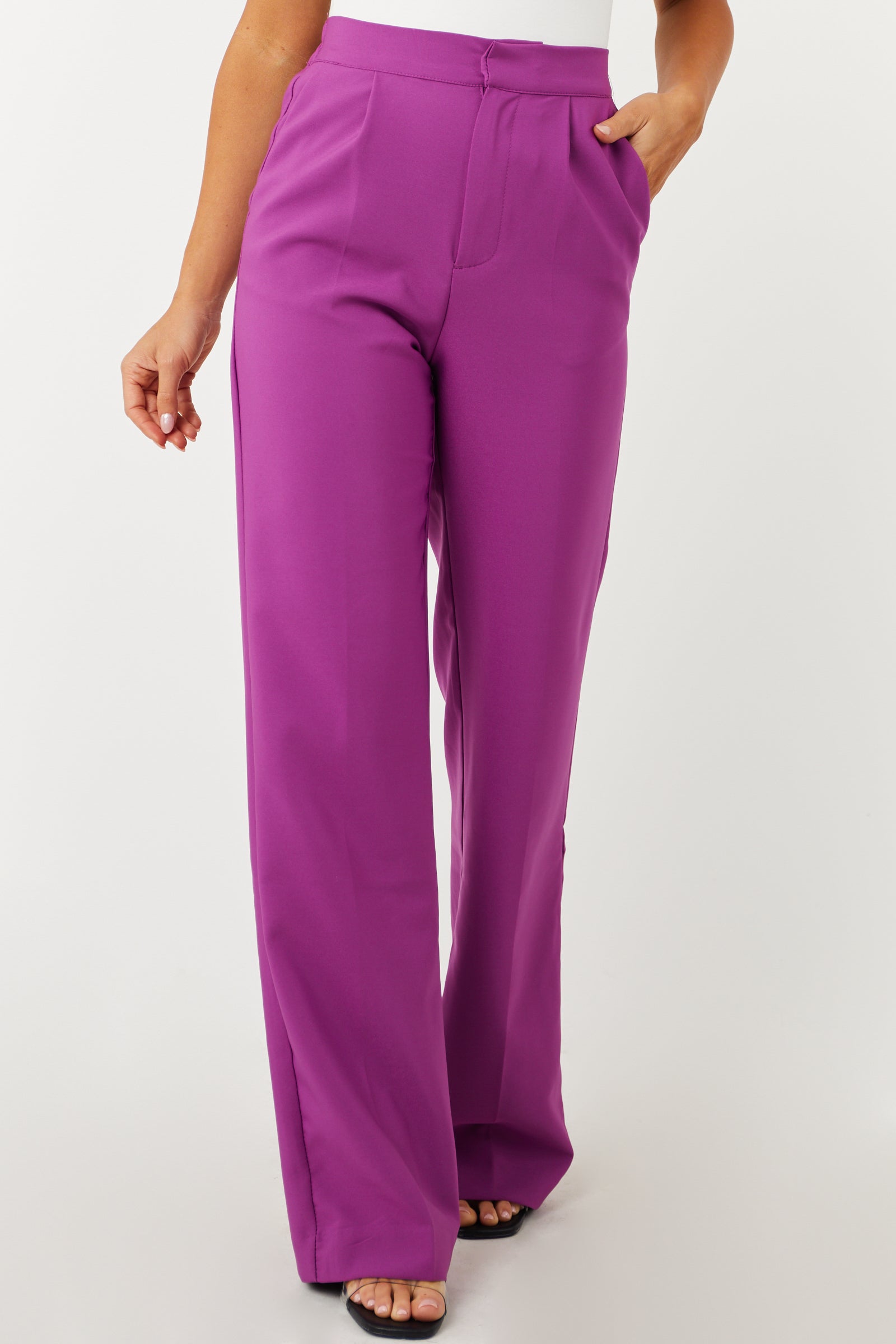 Emily Boysenberry Wide Leg Elastic Waist Woven Pants-Newayad