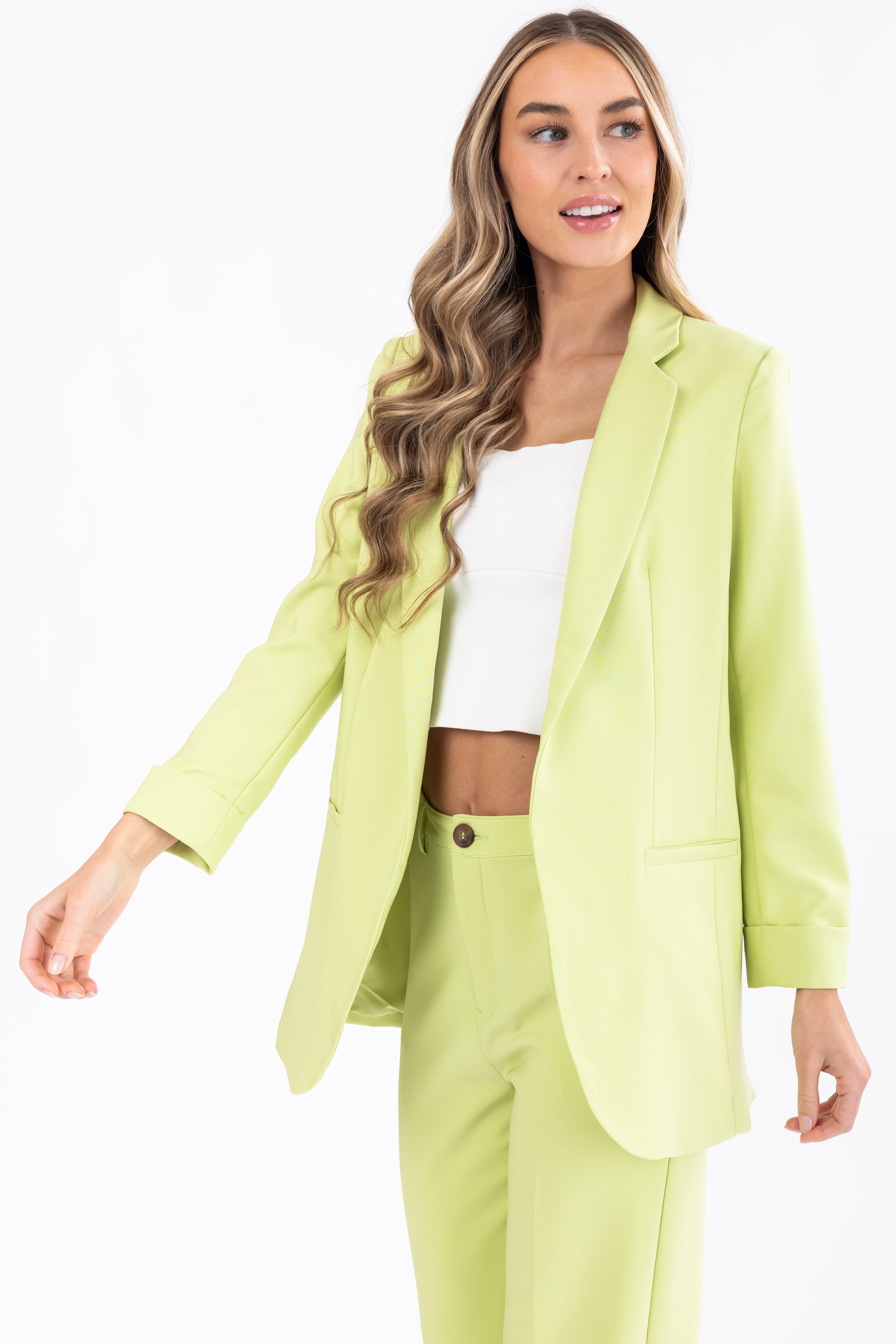 Emily Key Lime Longline Open Blazer-Newayad