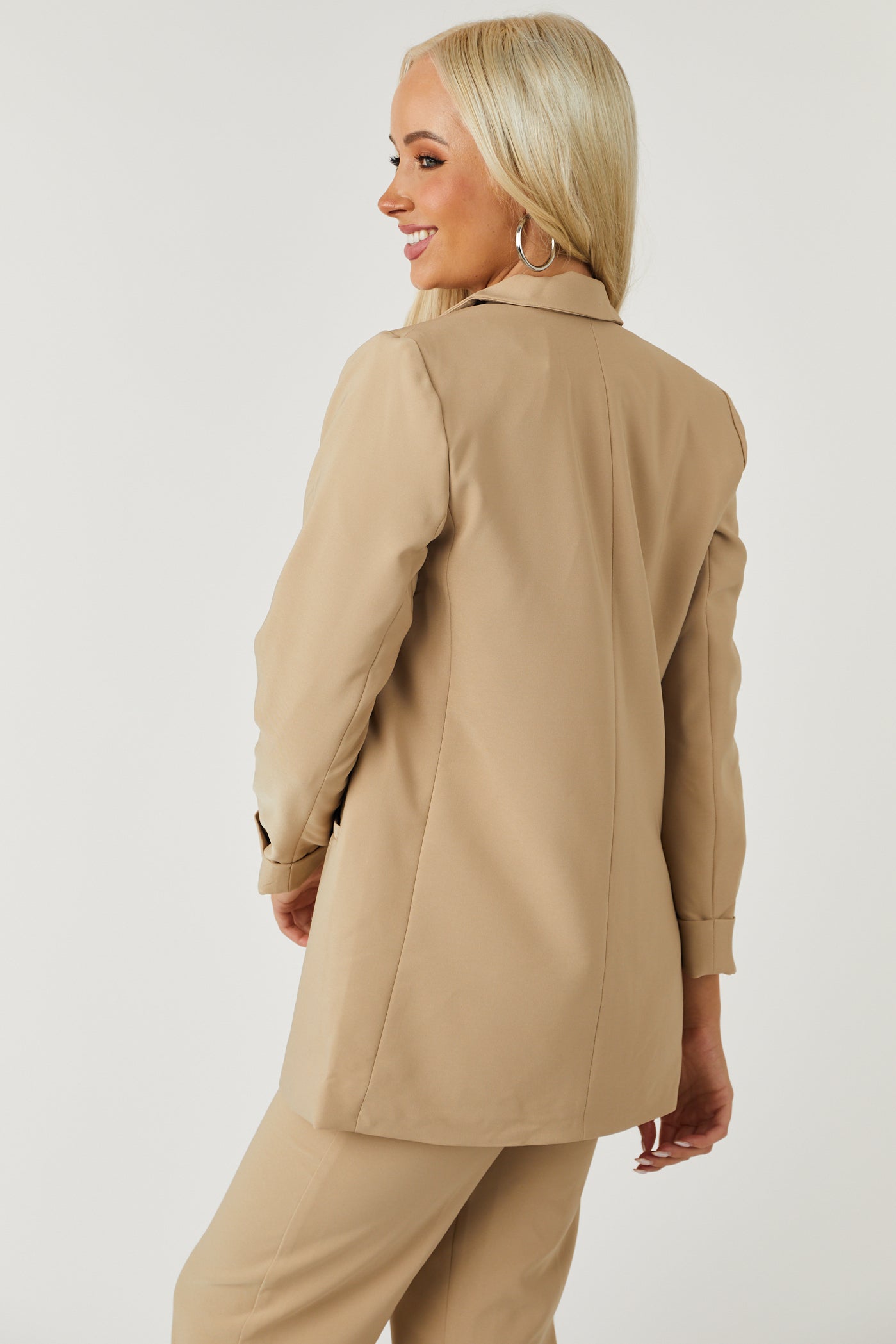 Emily Khaki Longline Open Blazer-Newayad
