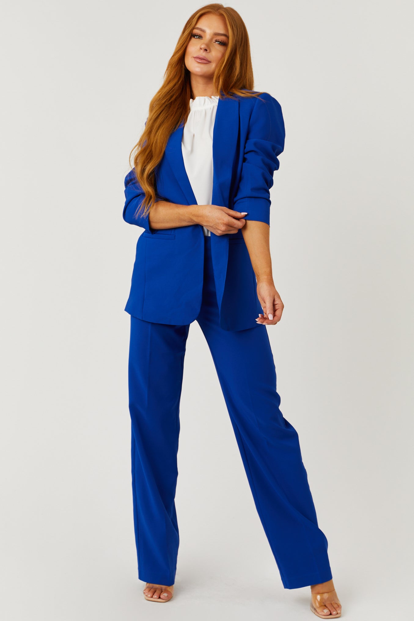 Emily Royal Blue Longline Open Blazer-Newayad
