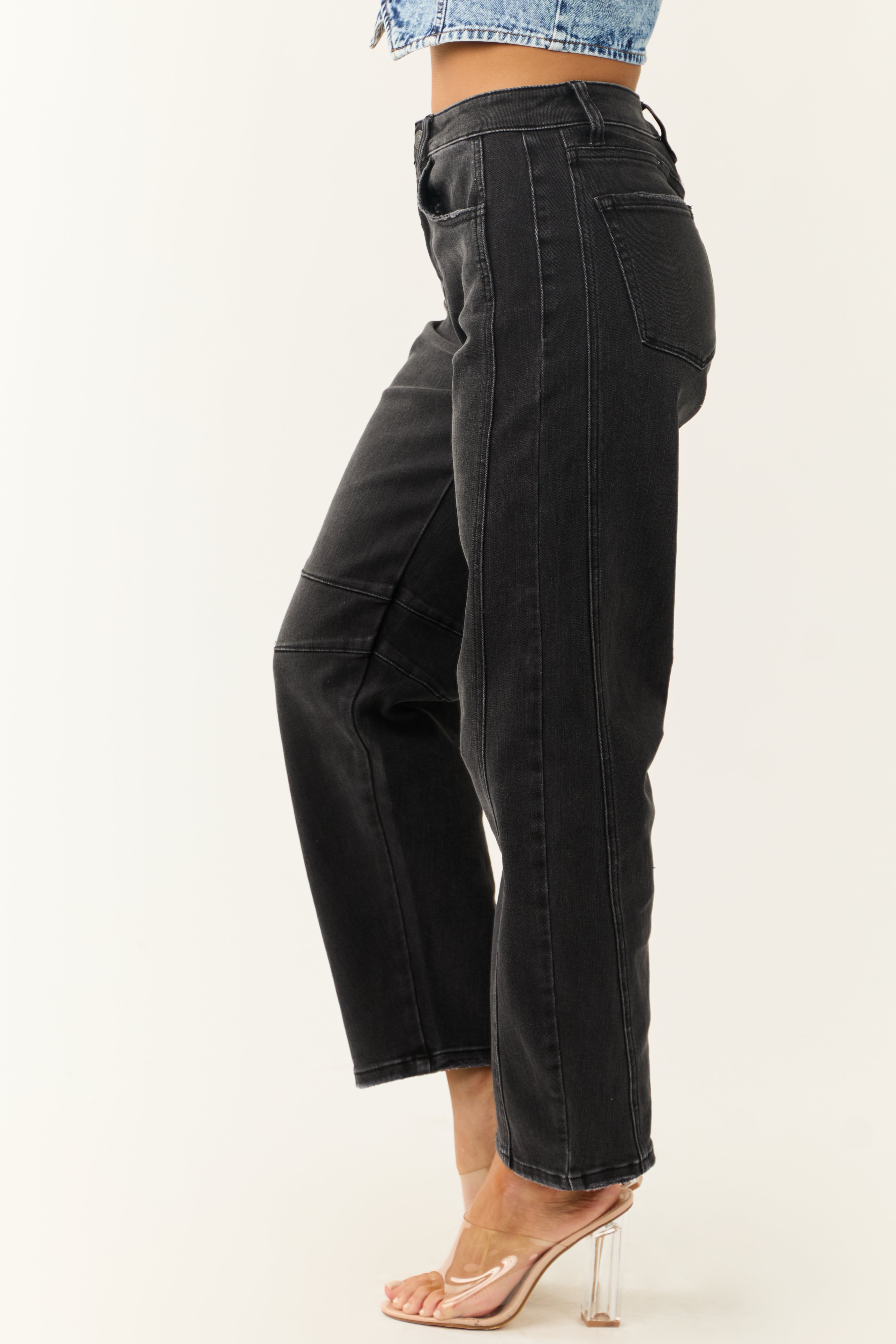 Flying Monkey Black Washed High Rise Ankle Barrel Jeans-Newayad