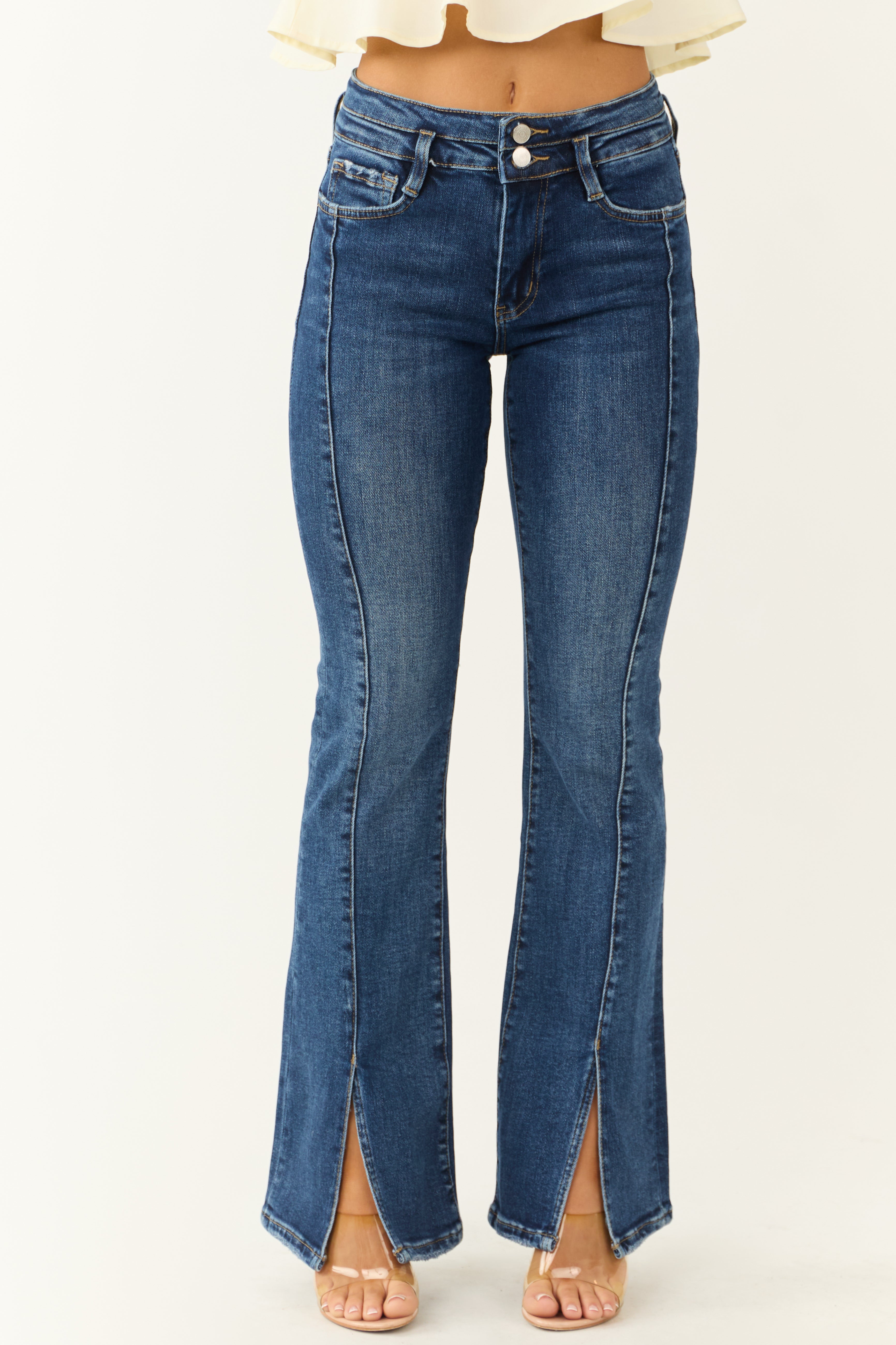 Flying Monkey High Rise Front Seam Split Jeans-Newayad