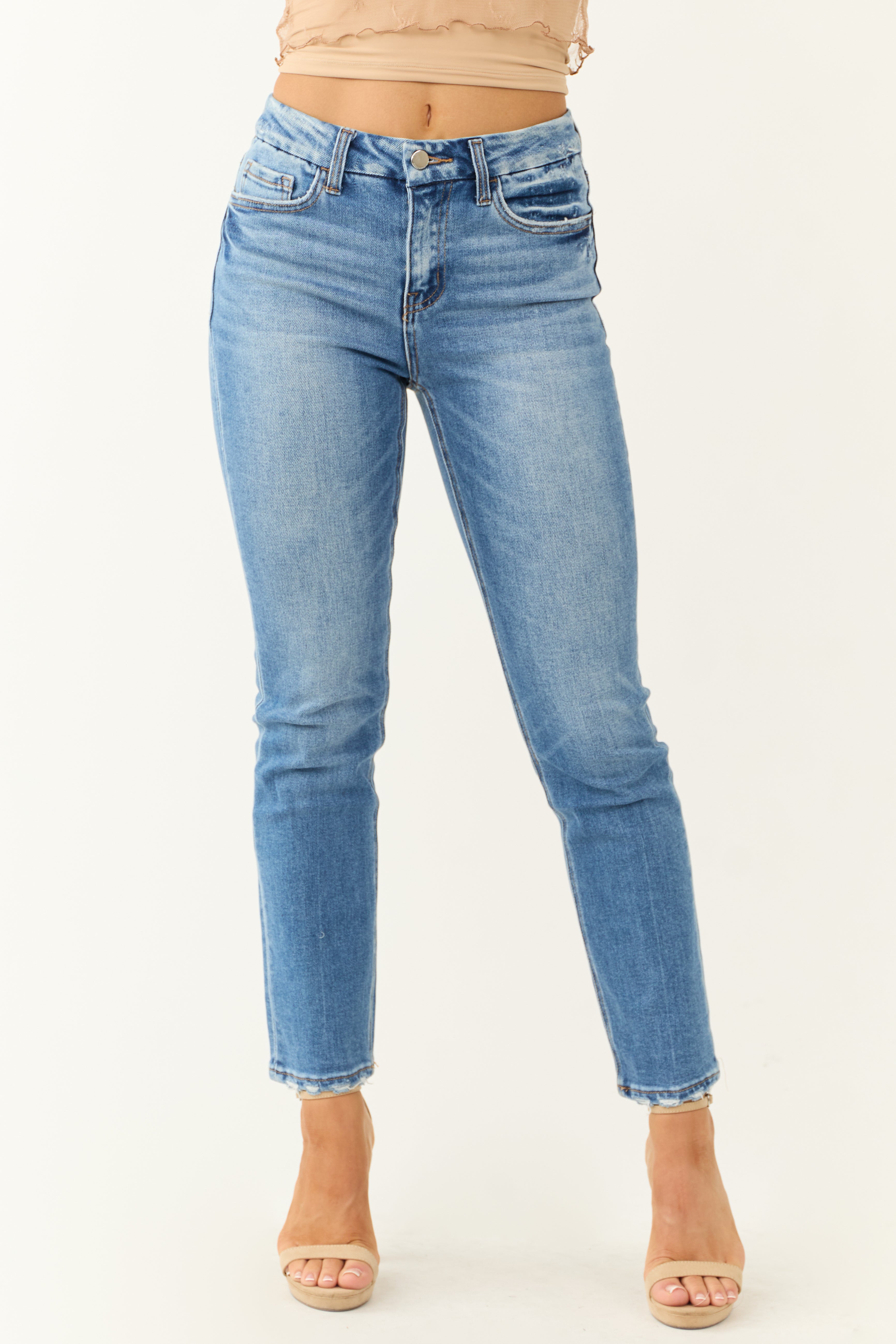 Flying Monkey Medium Wash High Rise Slim Straight Jeans-Newayad