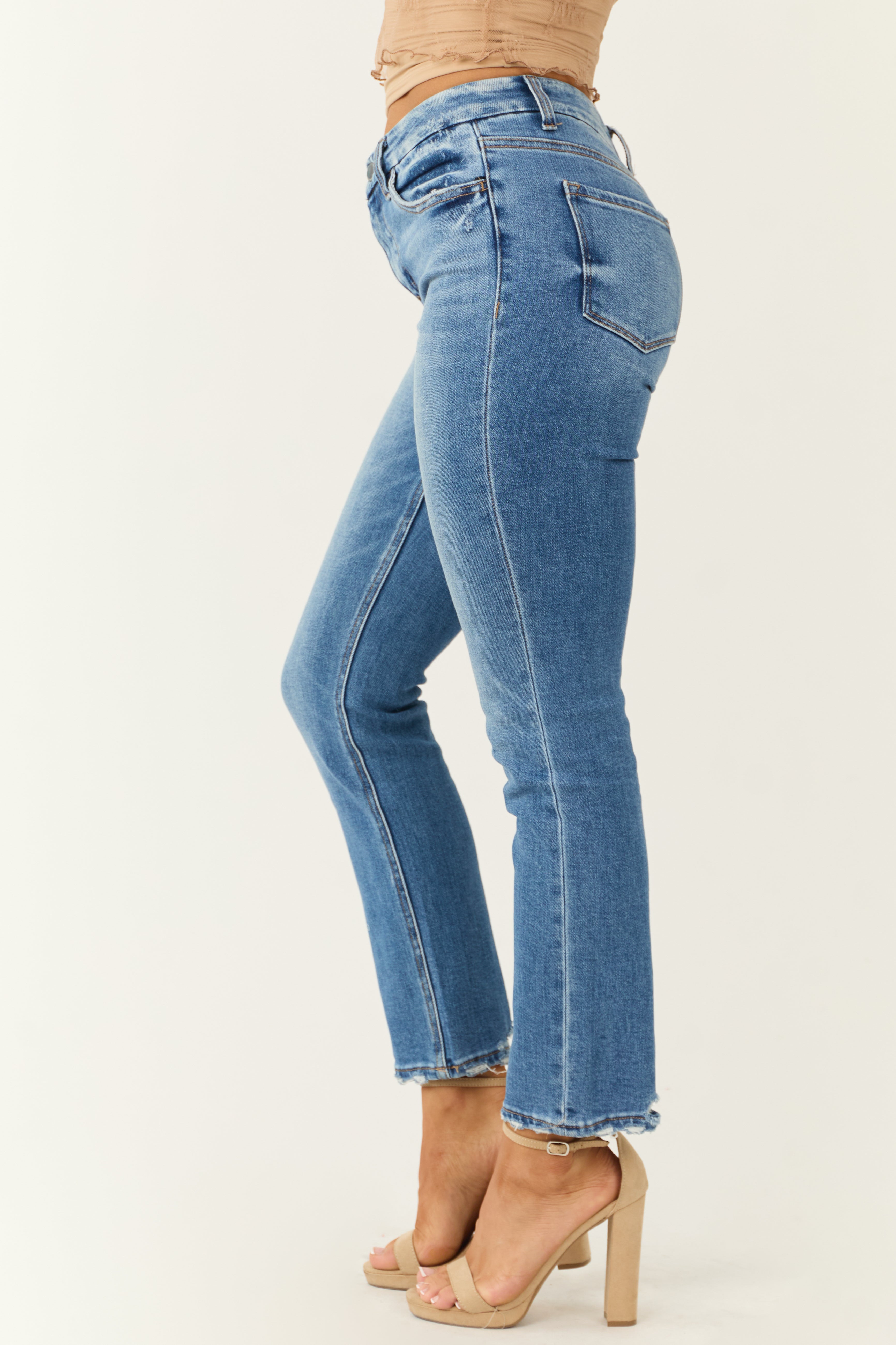 Flying Monkey Medium Wash High Rise Slim Straight Jeans-Newayad