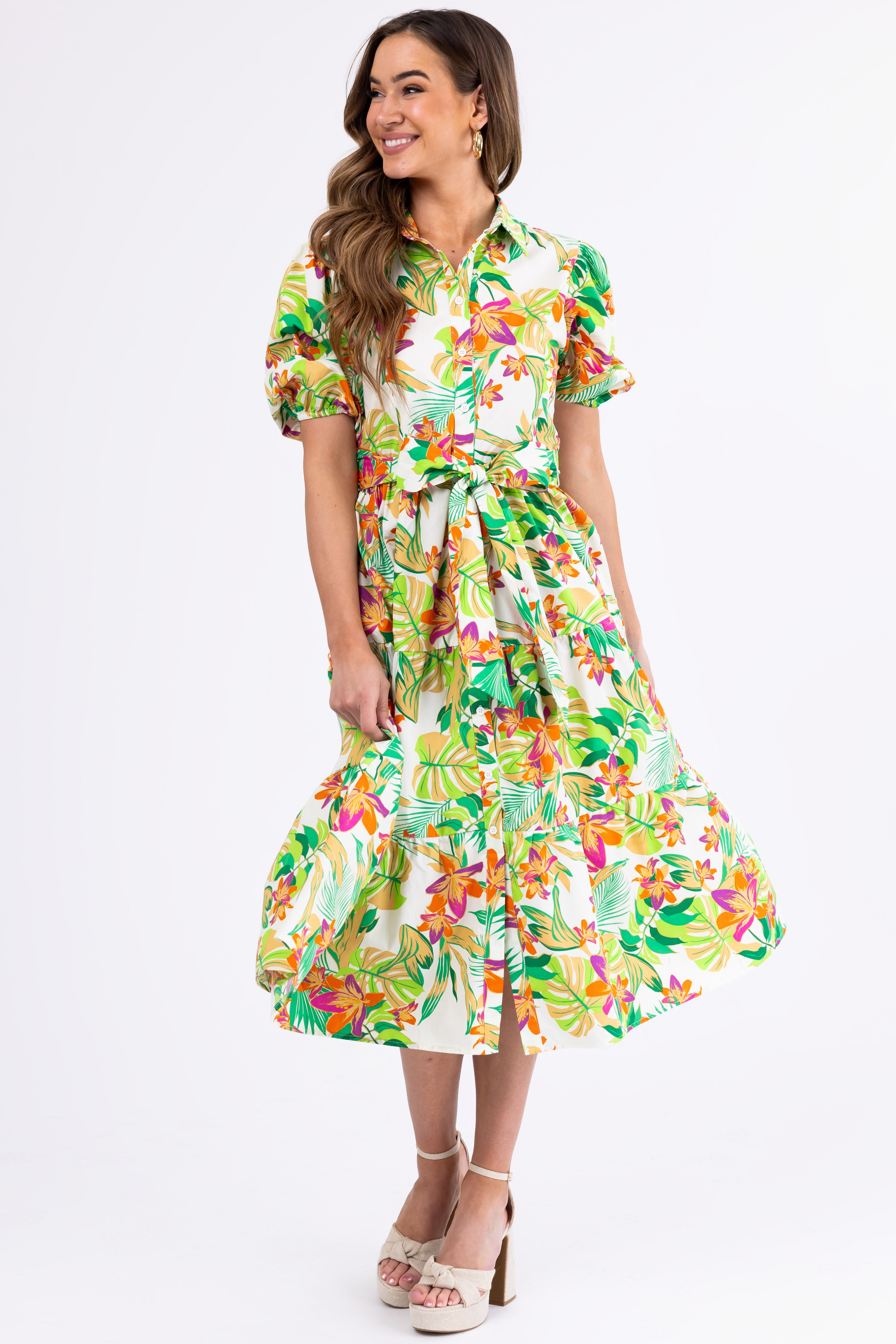 Flying Tomato Cream Floral Midi Dress-Newayad