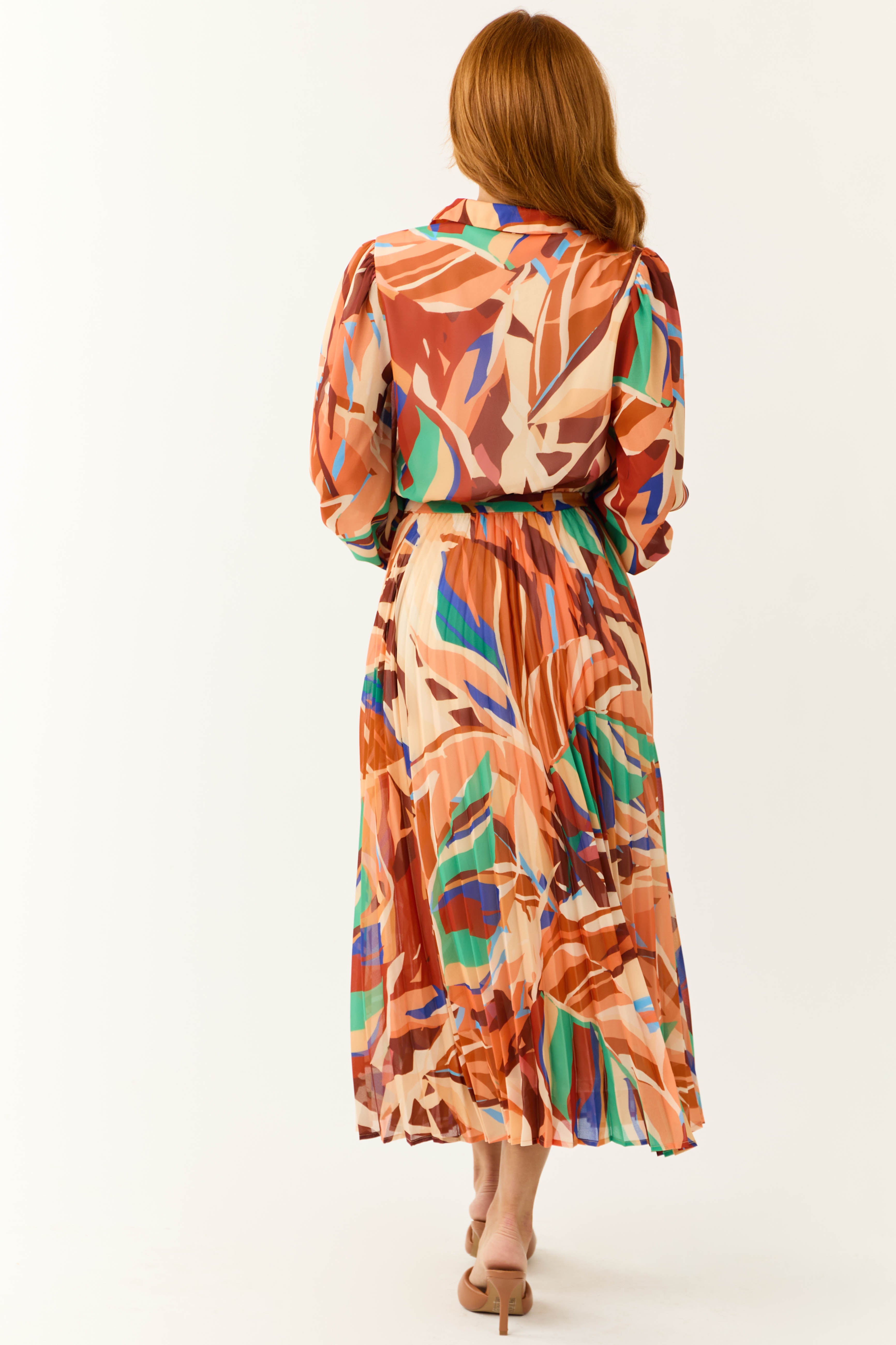 Flying Tomato Cream and Melon Abstract Print Midi Dress-Newayad