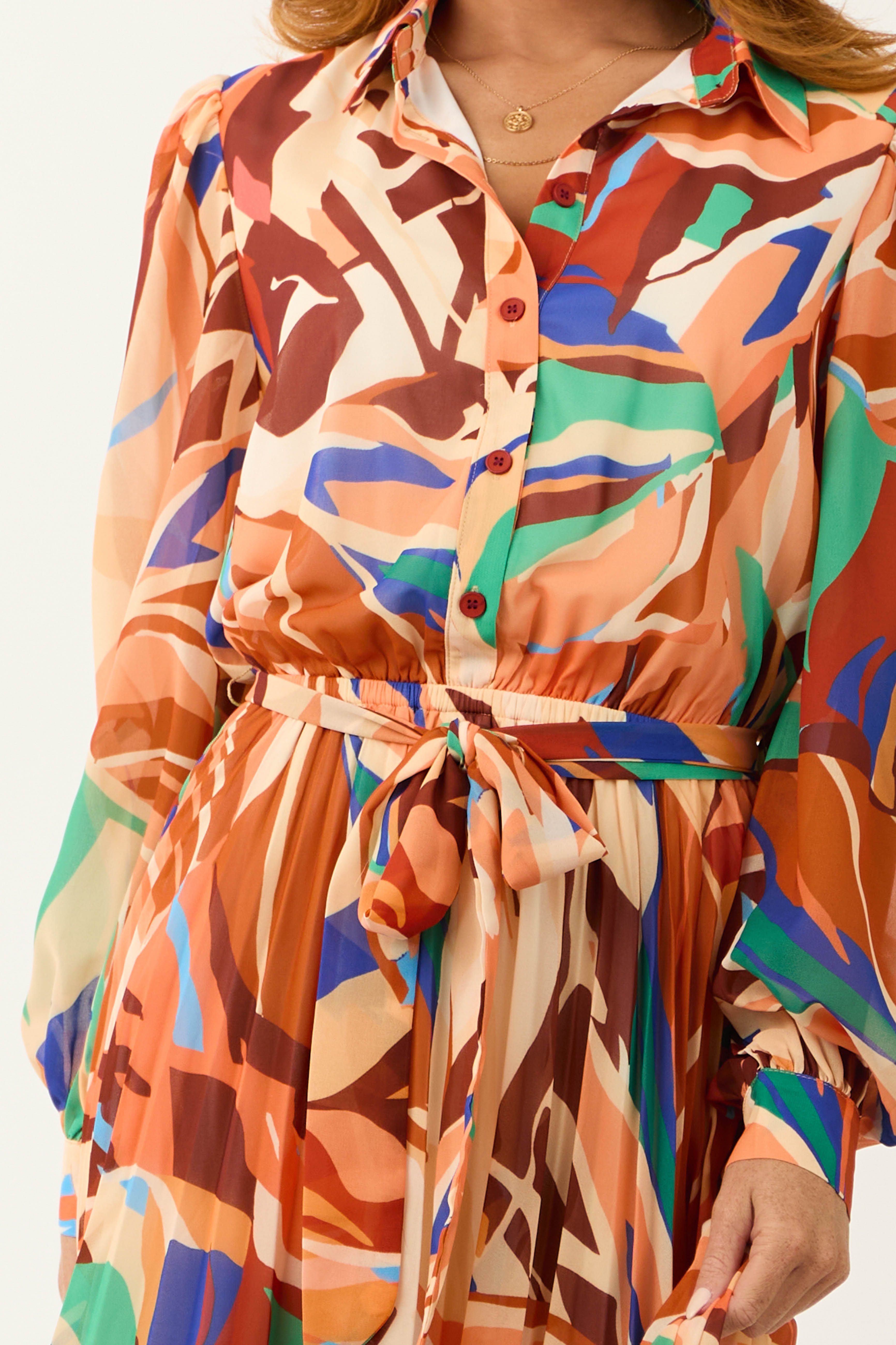 Flying Tomato Cream and Melon Abstract Print Midi Dress-Newayad