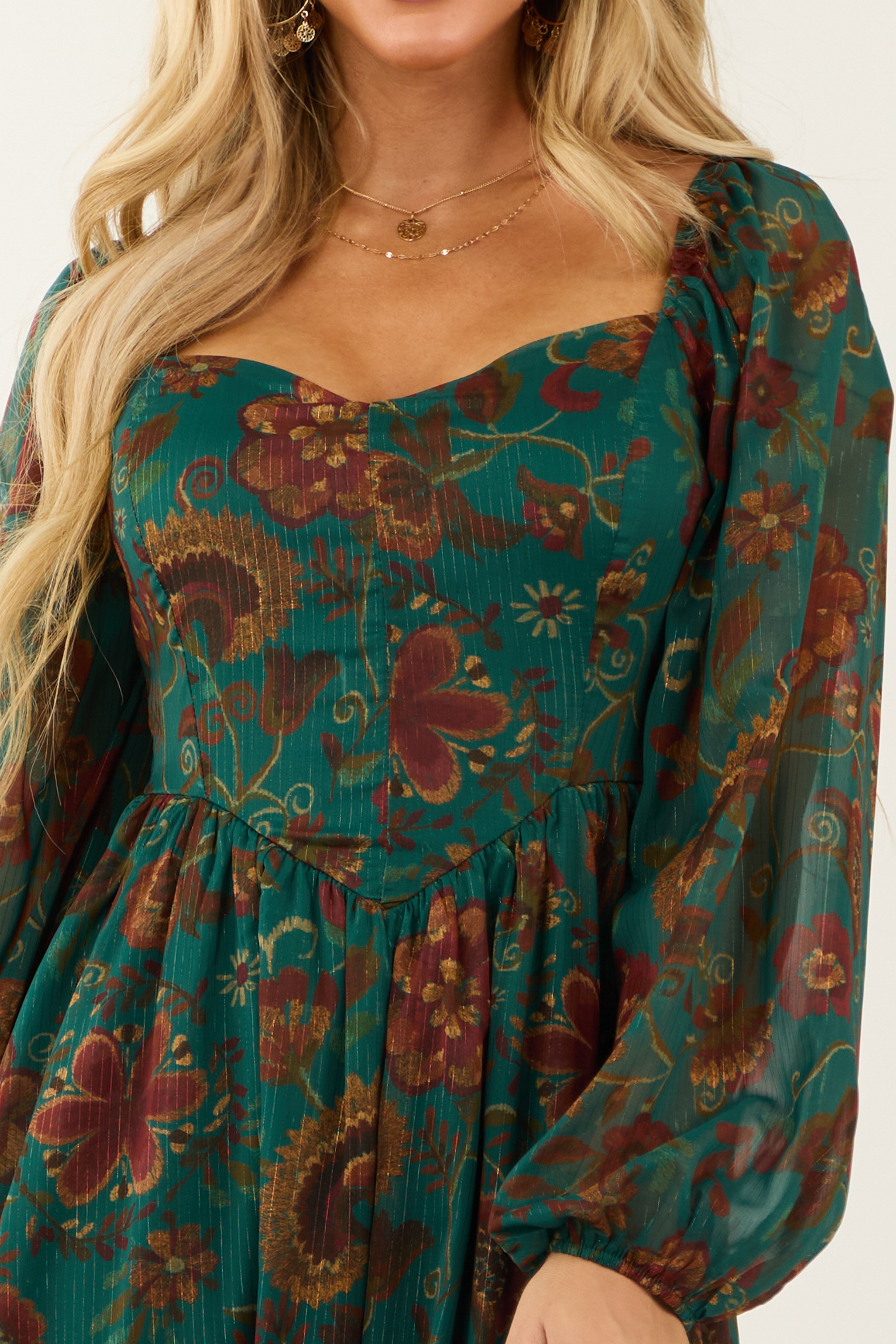 Flying Tomato Dark Juniper Floral Midi Dress-Newayad