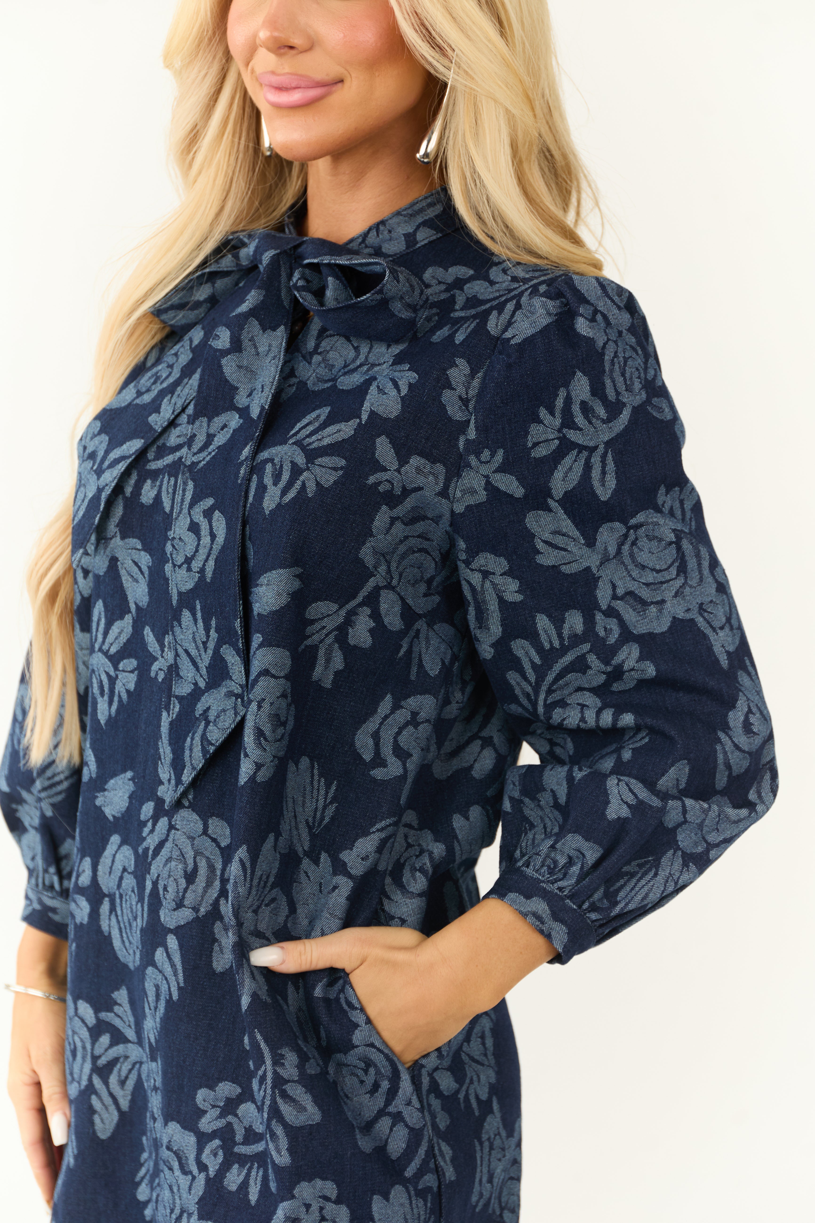 Flying Tomato Floral Dark Wash Denim Mini Dress-Newayad