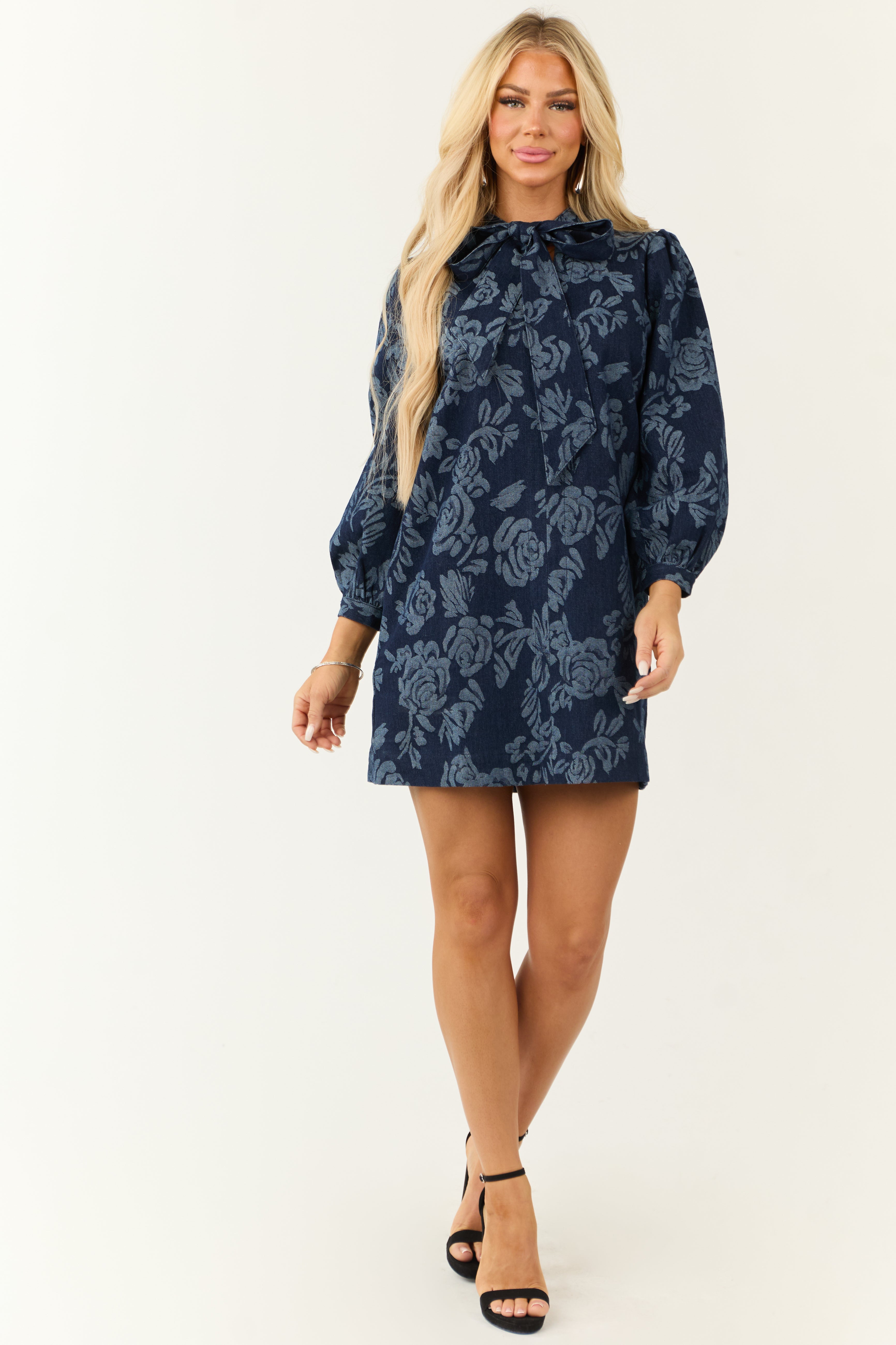 Flying Tomato Floral Dark Wash Denim Mini Dress-Newayad