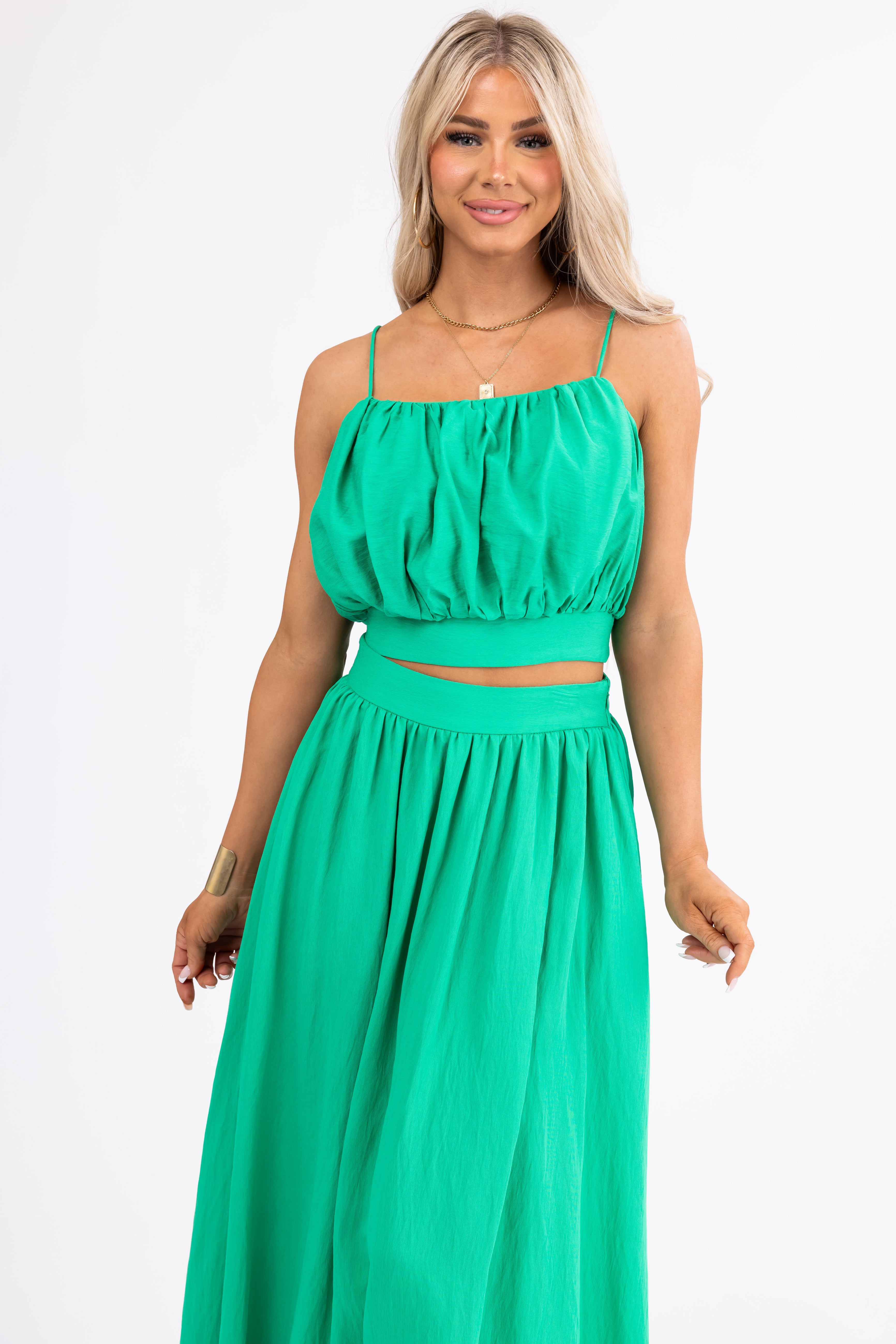 Flying Tomato Kelly Green Crop Top and Maxi Skirt-Newayad