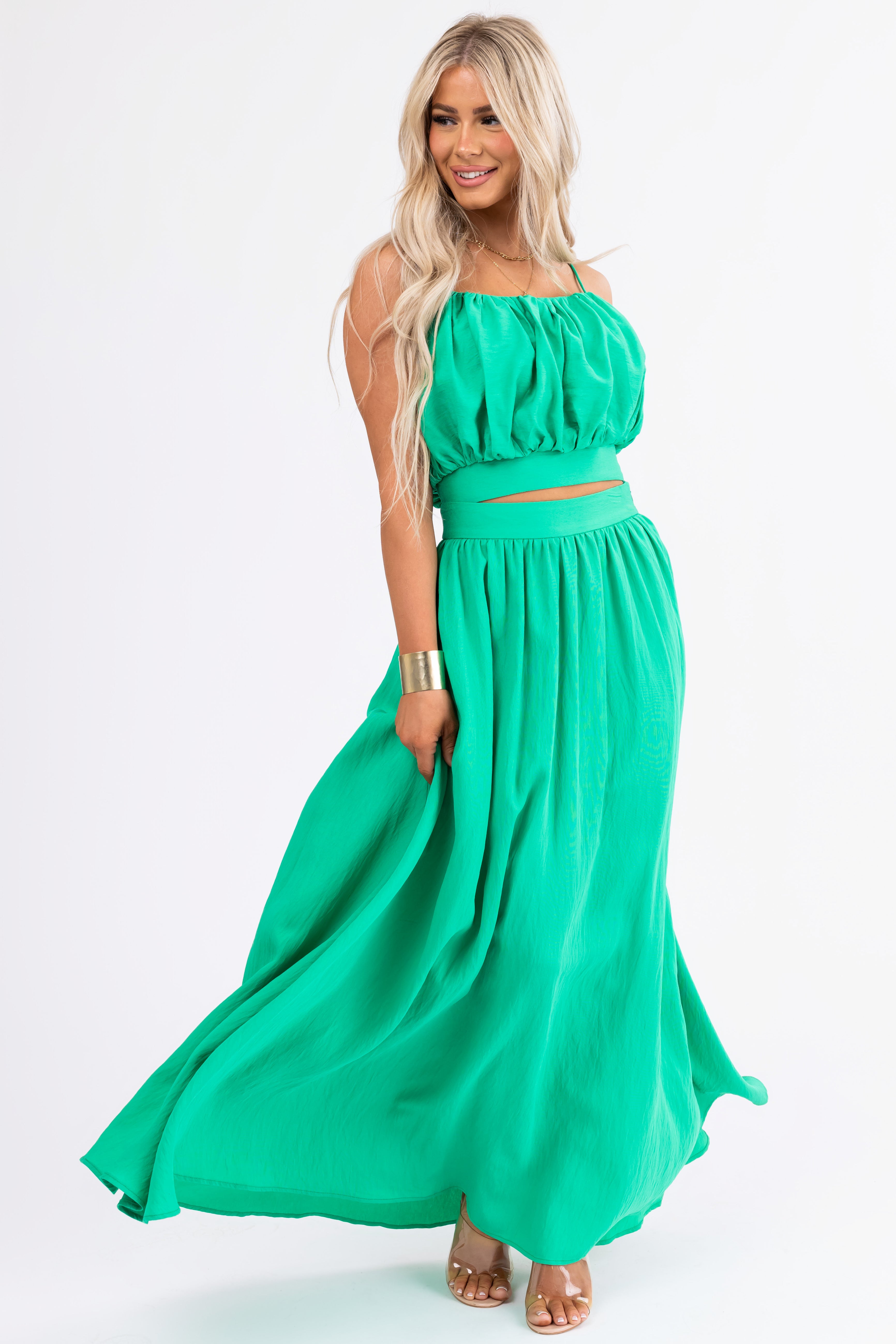 Flying Tomato Kelly Green Crop Top and Maxi Skirt-Newayad