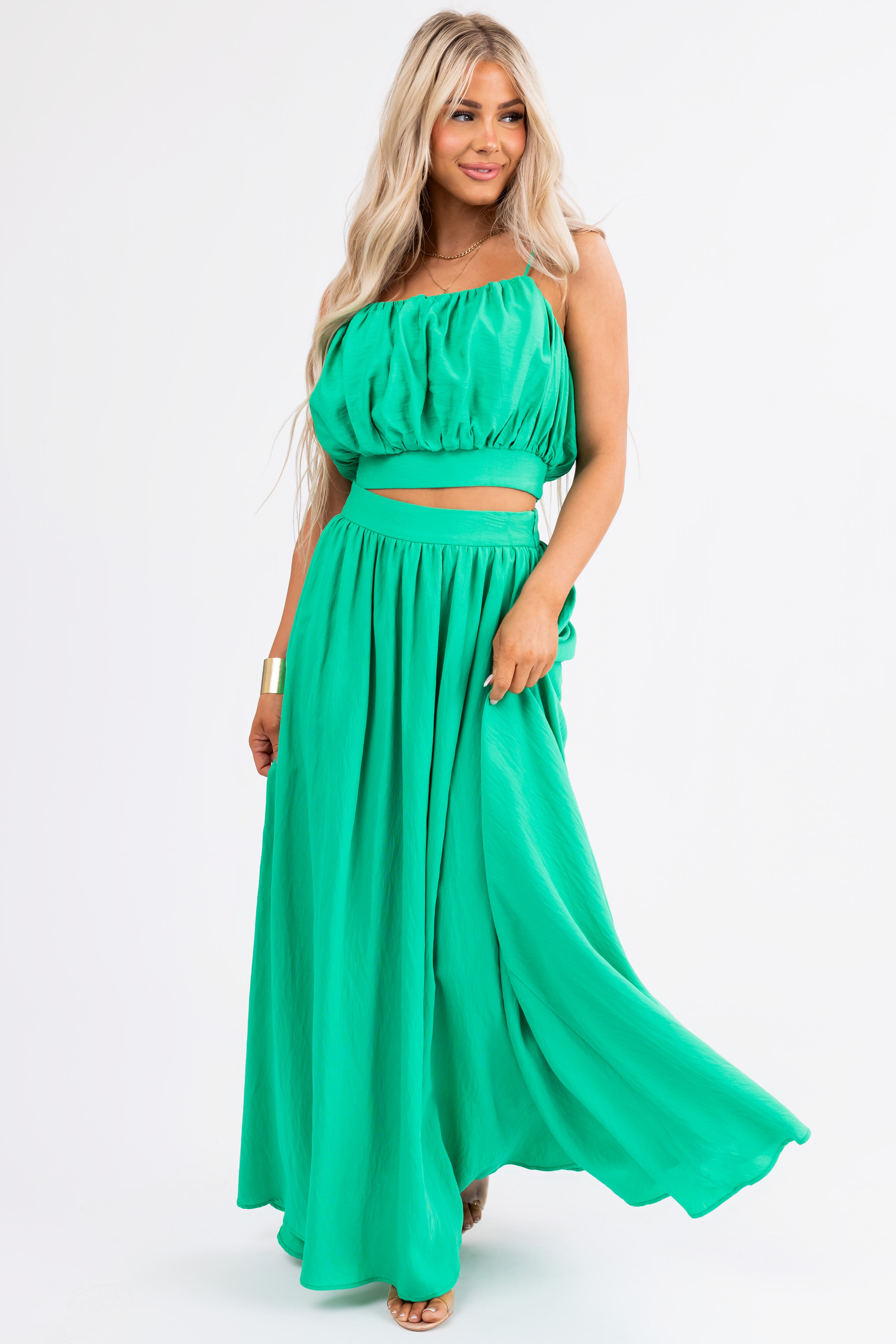 Flying Tomato Kelly Green Crop Top and Maxi Skirt-Newayad