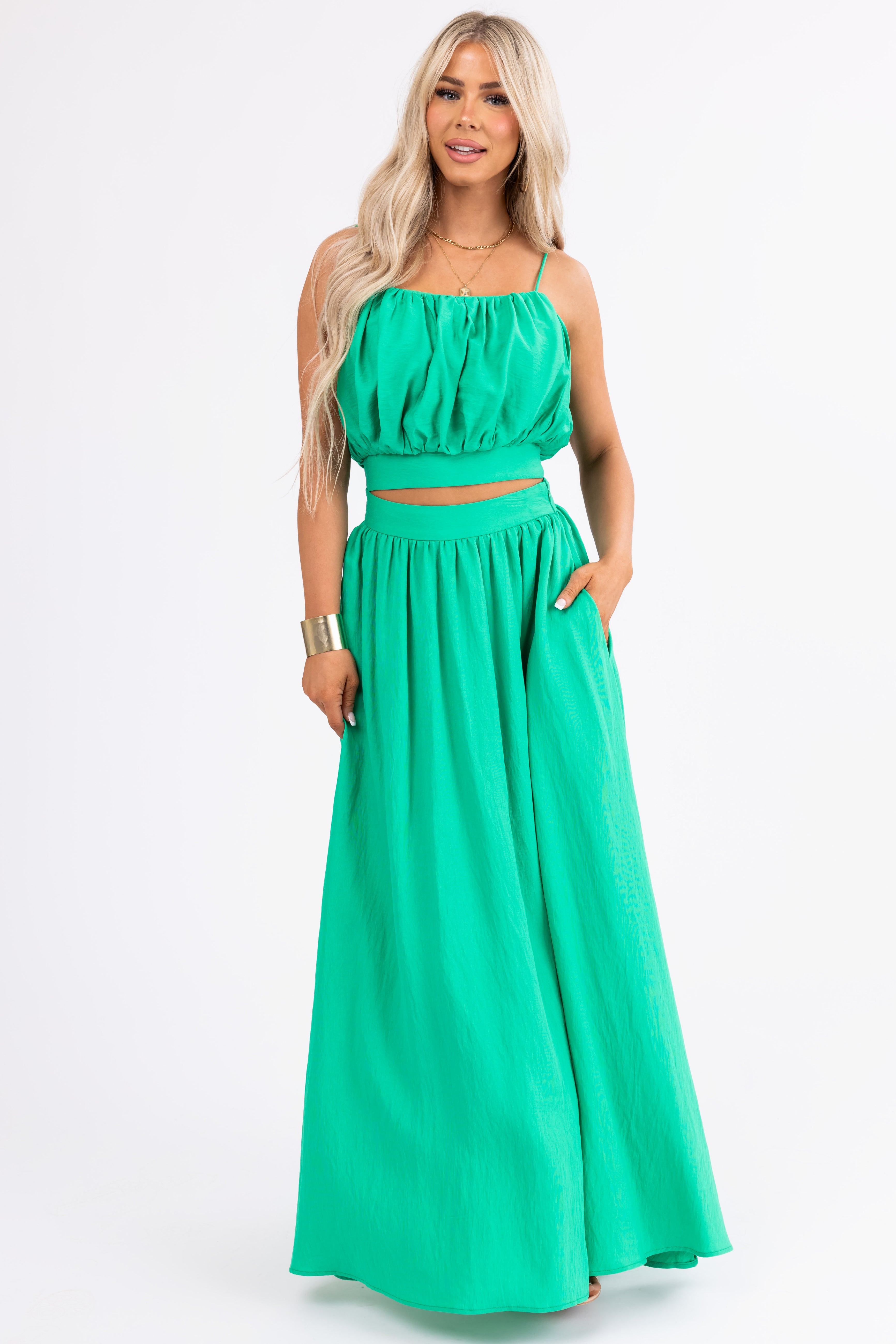 Flying Tomato Kelly Green Crop Top and Maxi Skirt-Newayad
