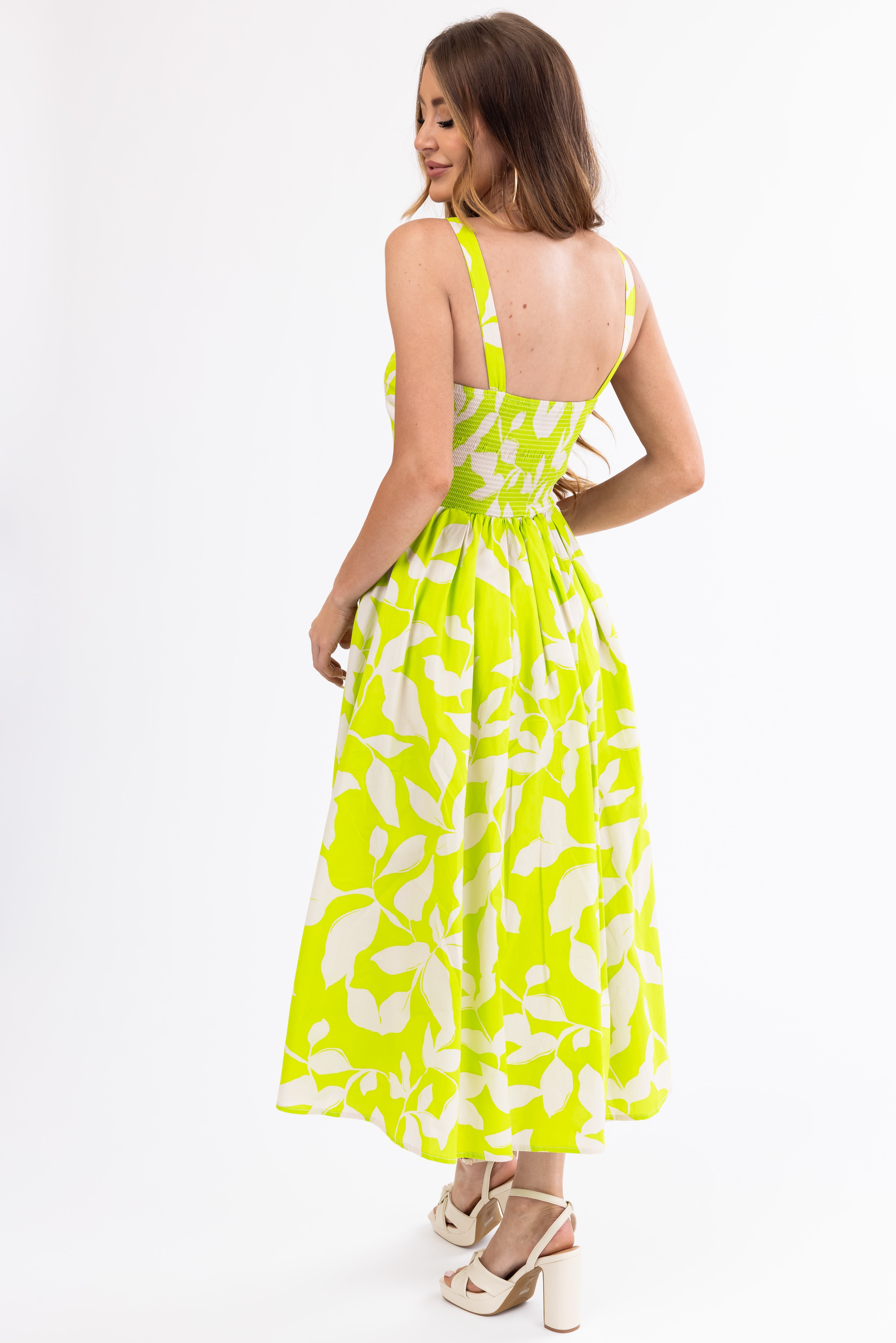Flying Tomato Lime Floral Square Neck Midi Dress-Newayad