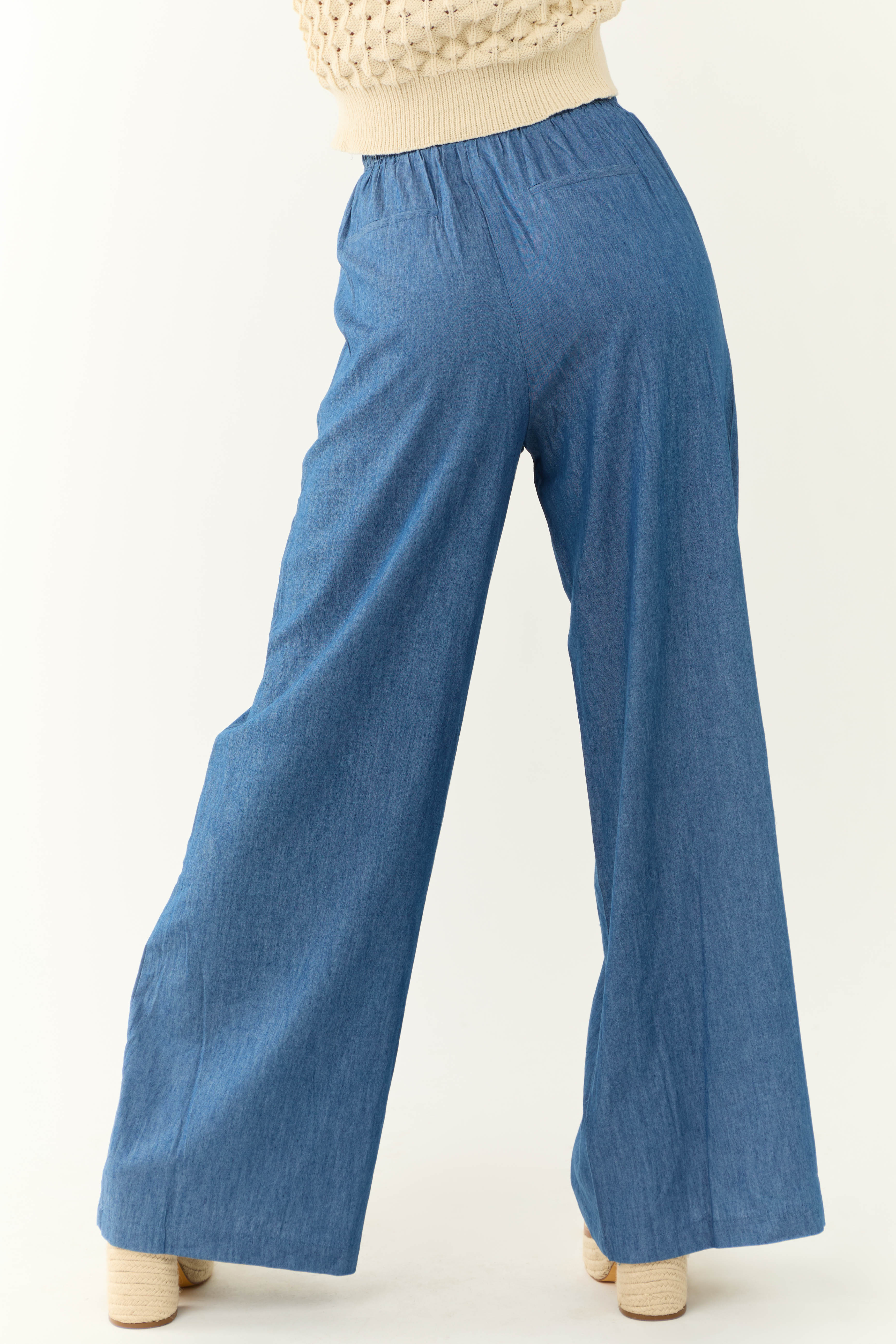 Flying Tomato Medium Chambray High Rise Wide Leg Pants-Newayad