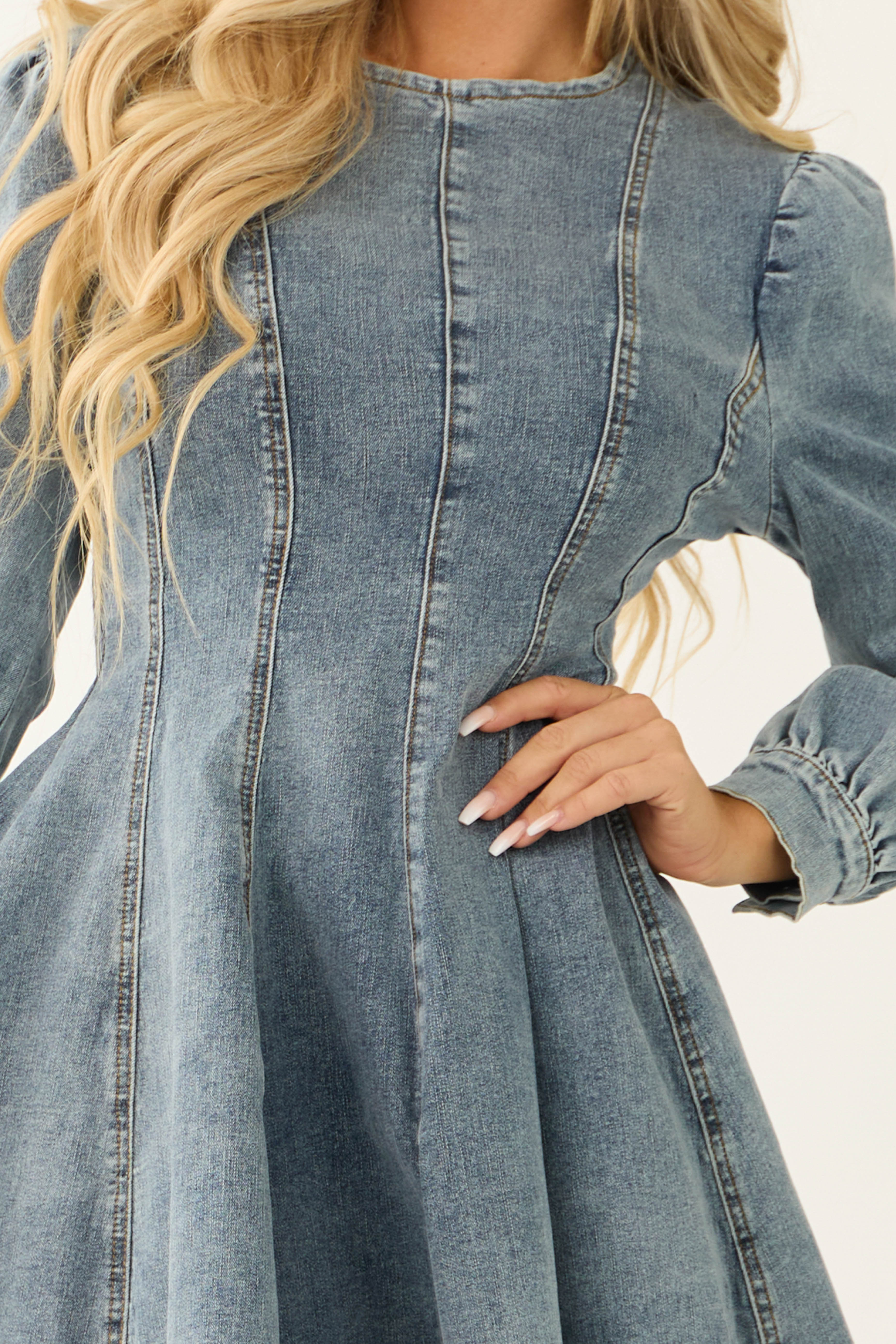 Flying Tomato Medium Wash Denim Mini Dress-Newayad