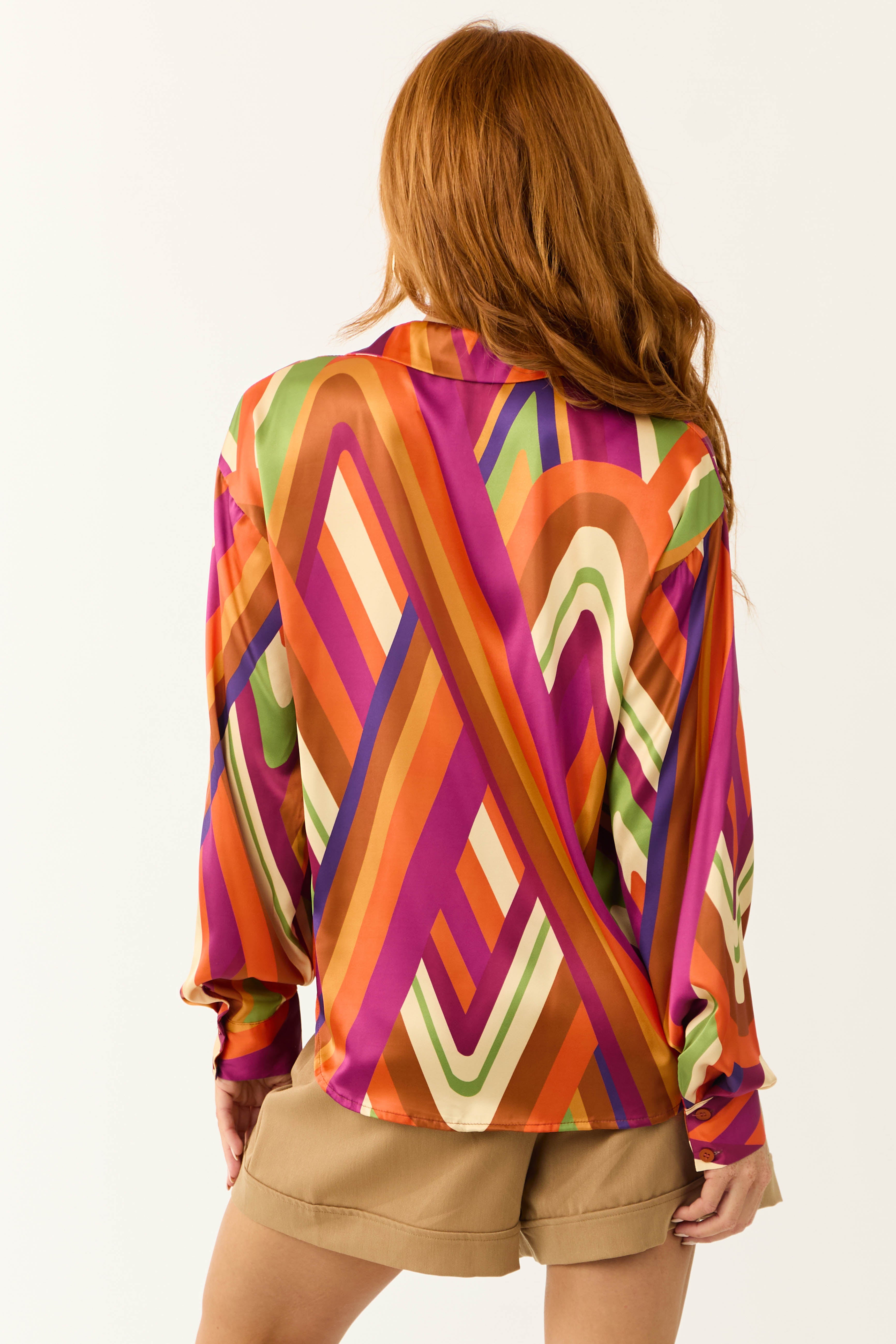 Flying Tomato Retro Multicolor Abstract Satin Shirt-Newayad