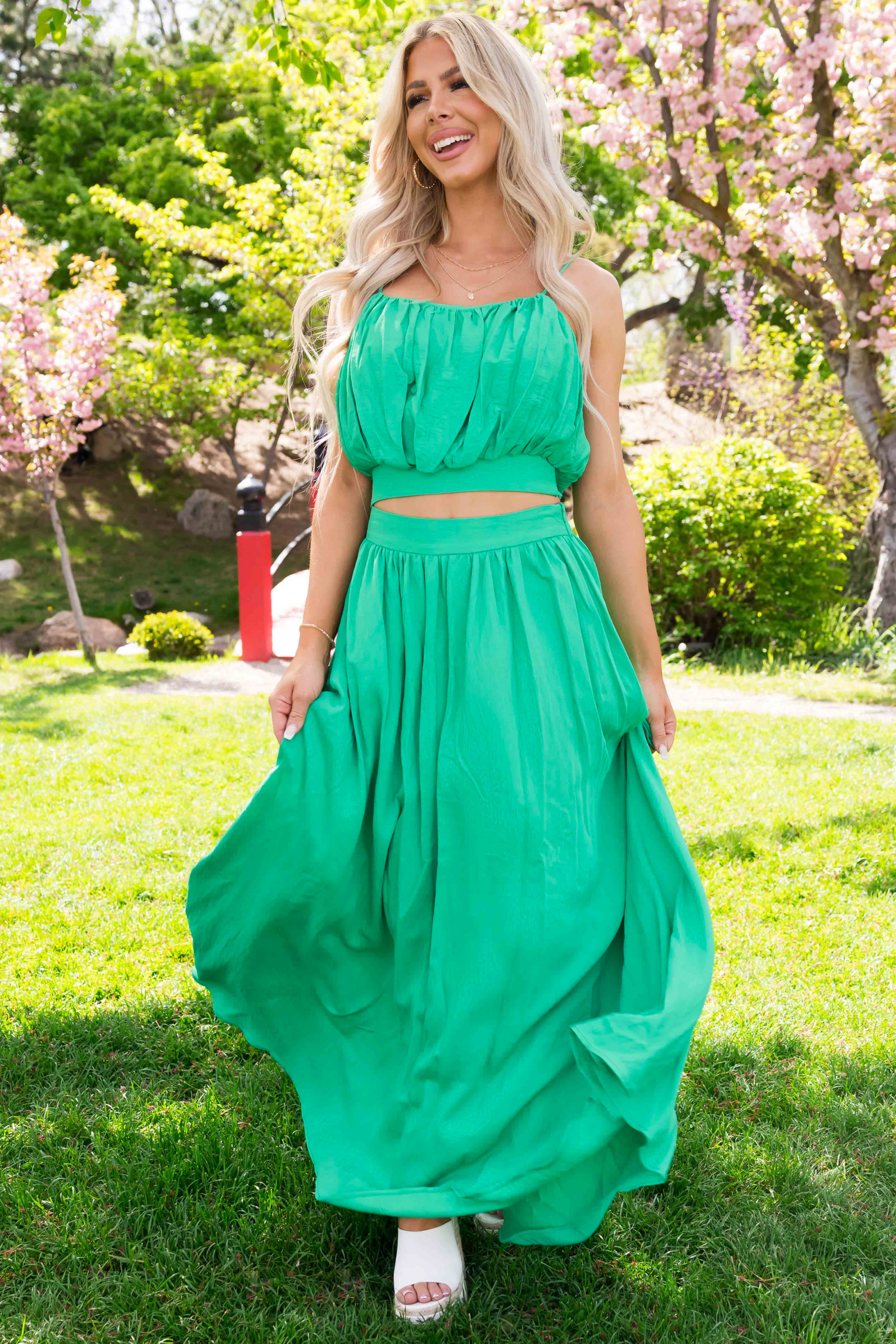 Flying Tomato Kelly Green Crop Top and Maxi Skirt-Newayad