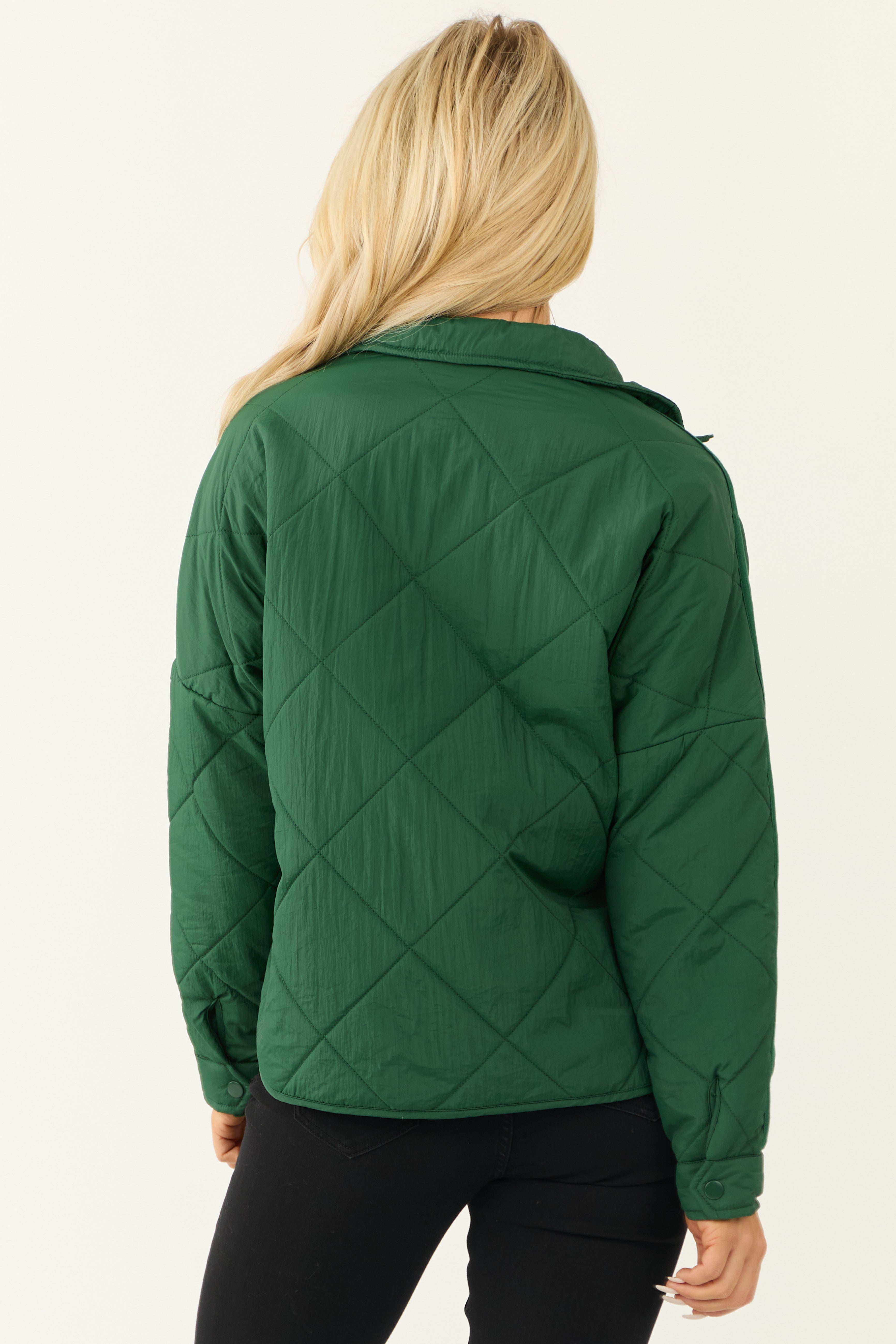 Forest Green Long Sleeve Quilted Puffer Jacket-Newayad