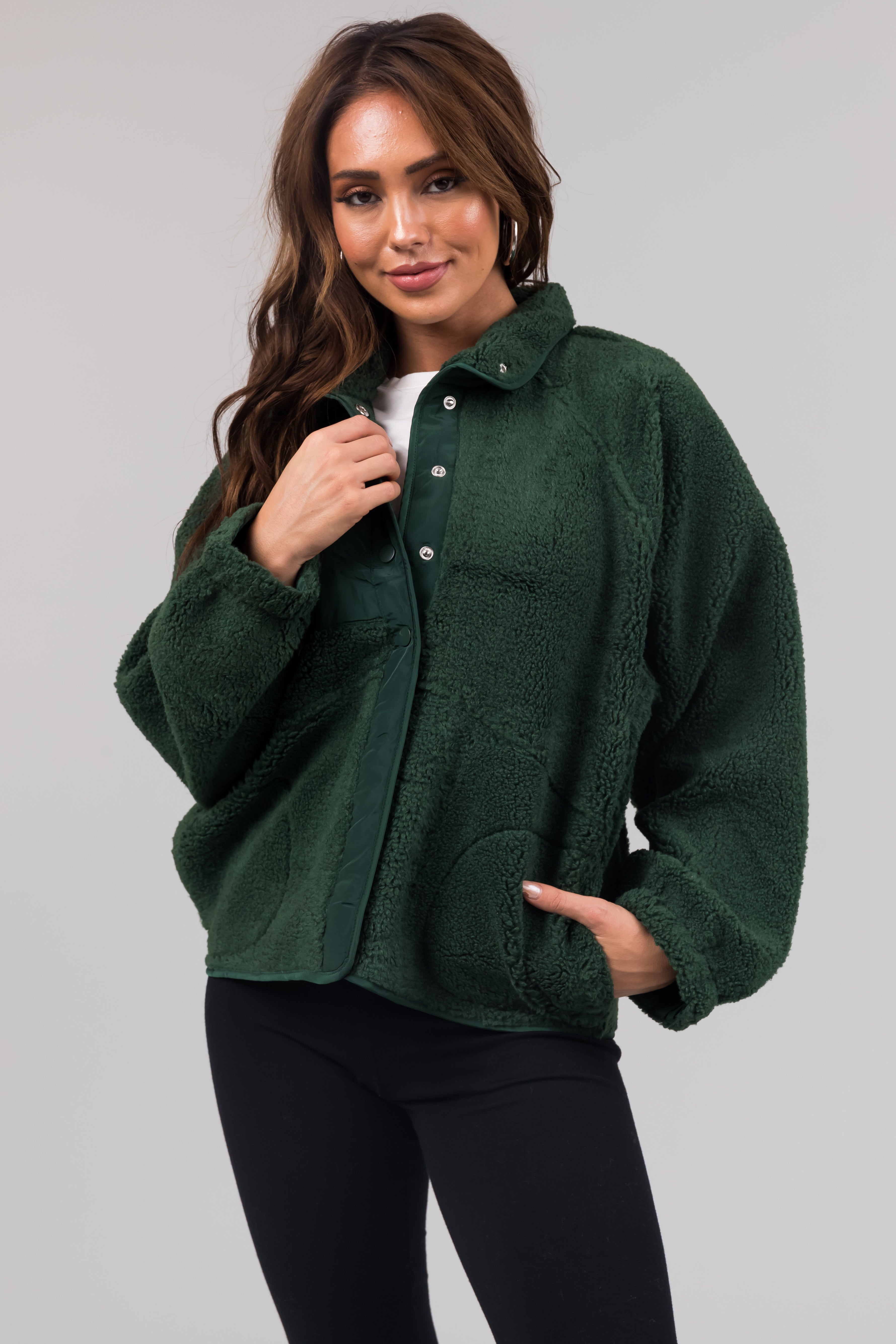 Forest Snap Button Down Sherpa Jacket-Newayad