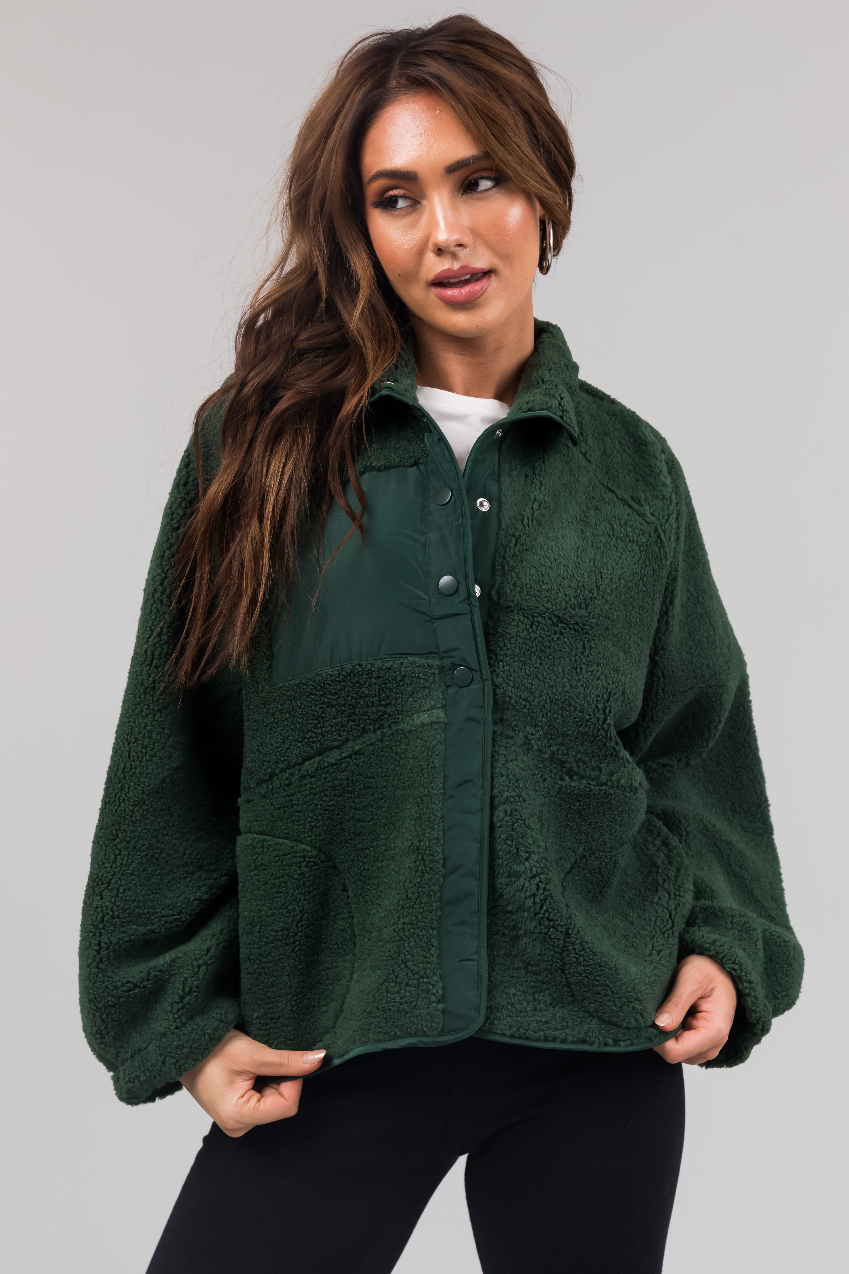 Forest Snap Button Down Sherpa Jacket-Newayad