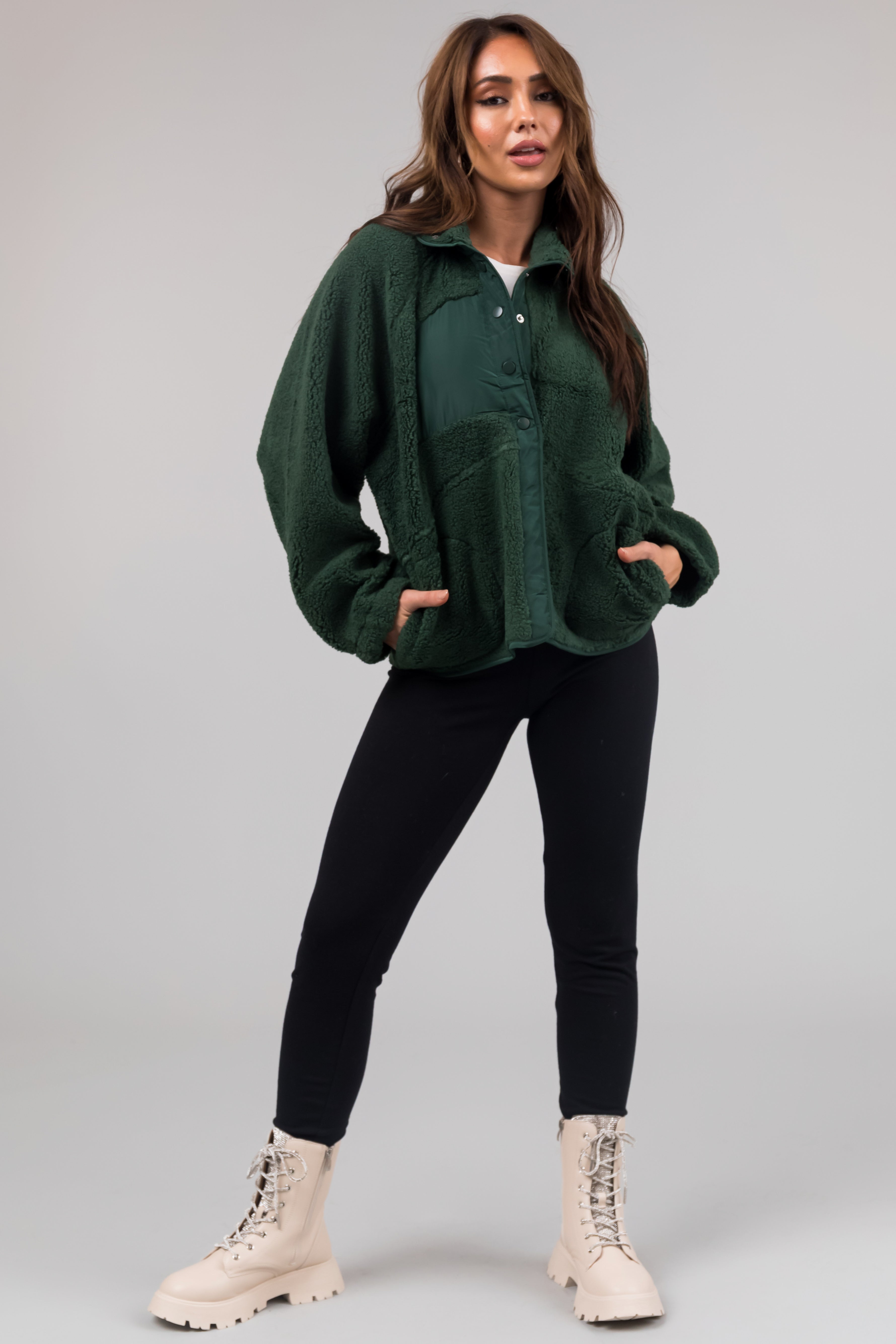 Forest Snap Button Down Sherpa Jacket-Newayad