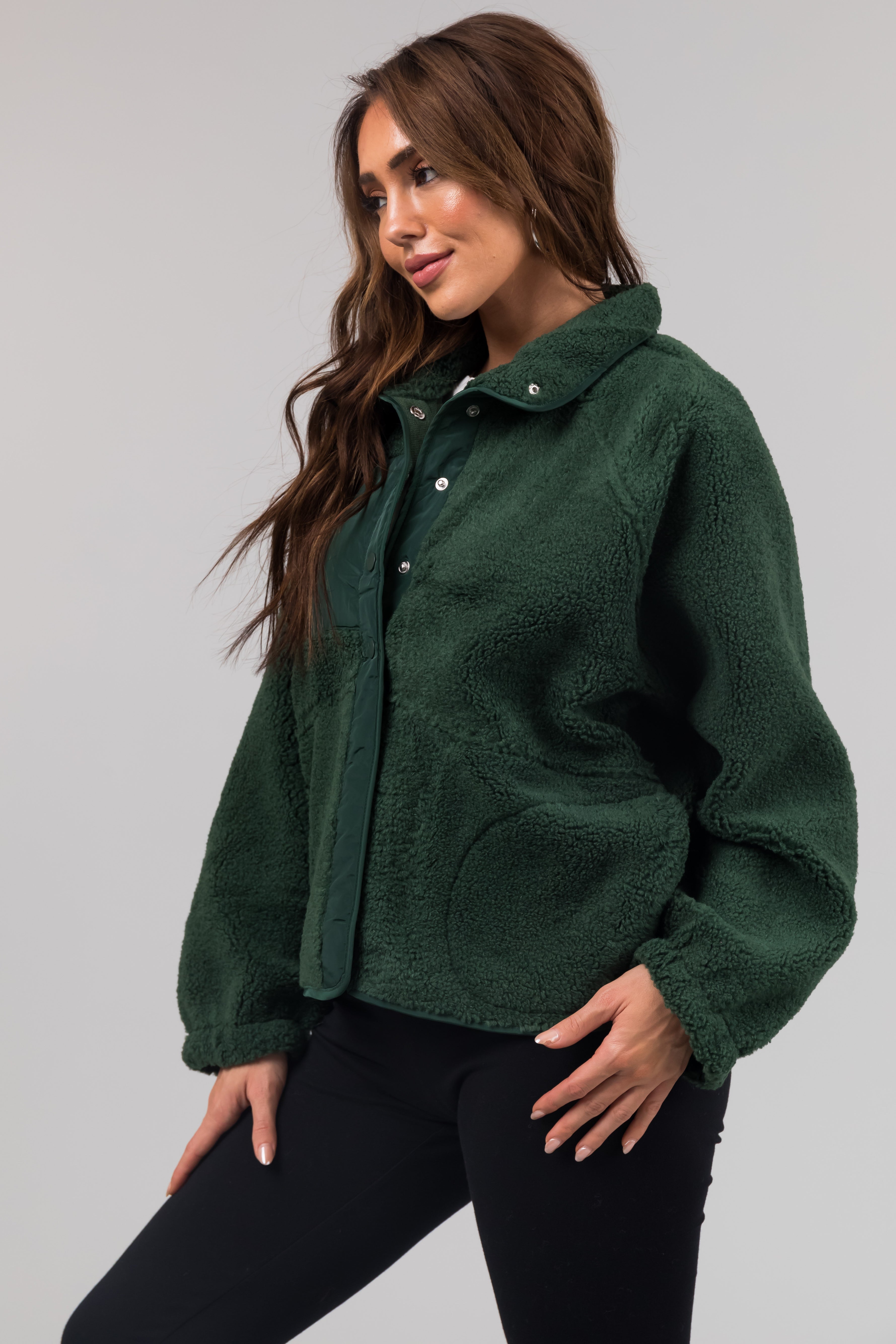 Forest Snap Button Down Sherpa Jacket-Newayad