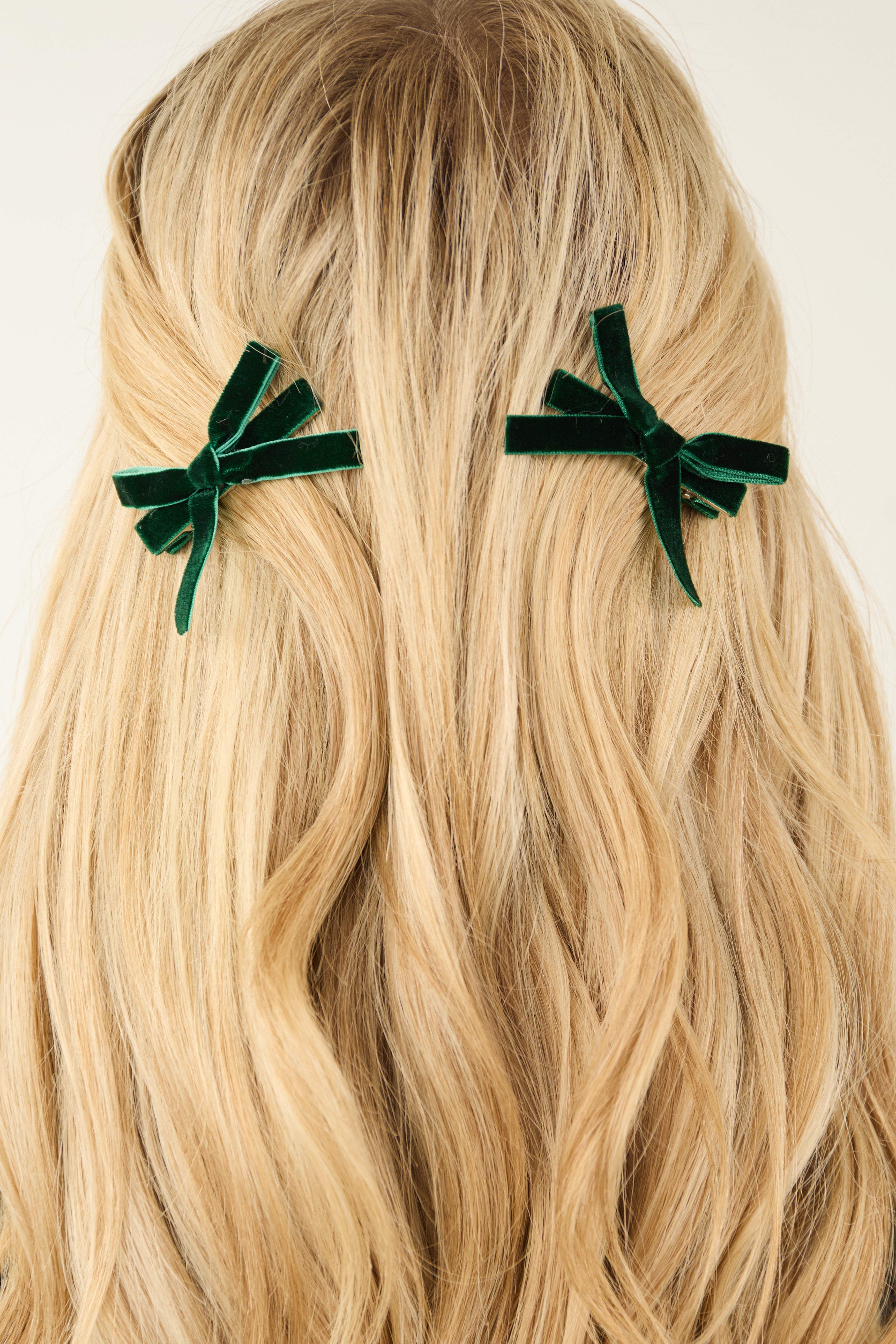 Forest Green Velvet Bow Hair Clip Set of 2-Newayad