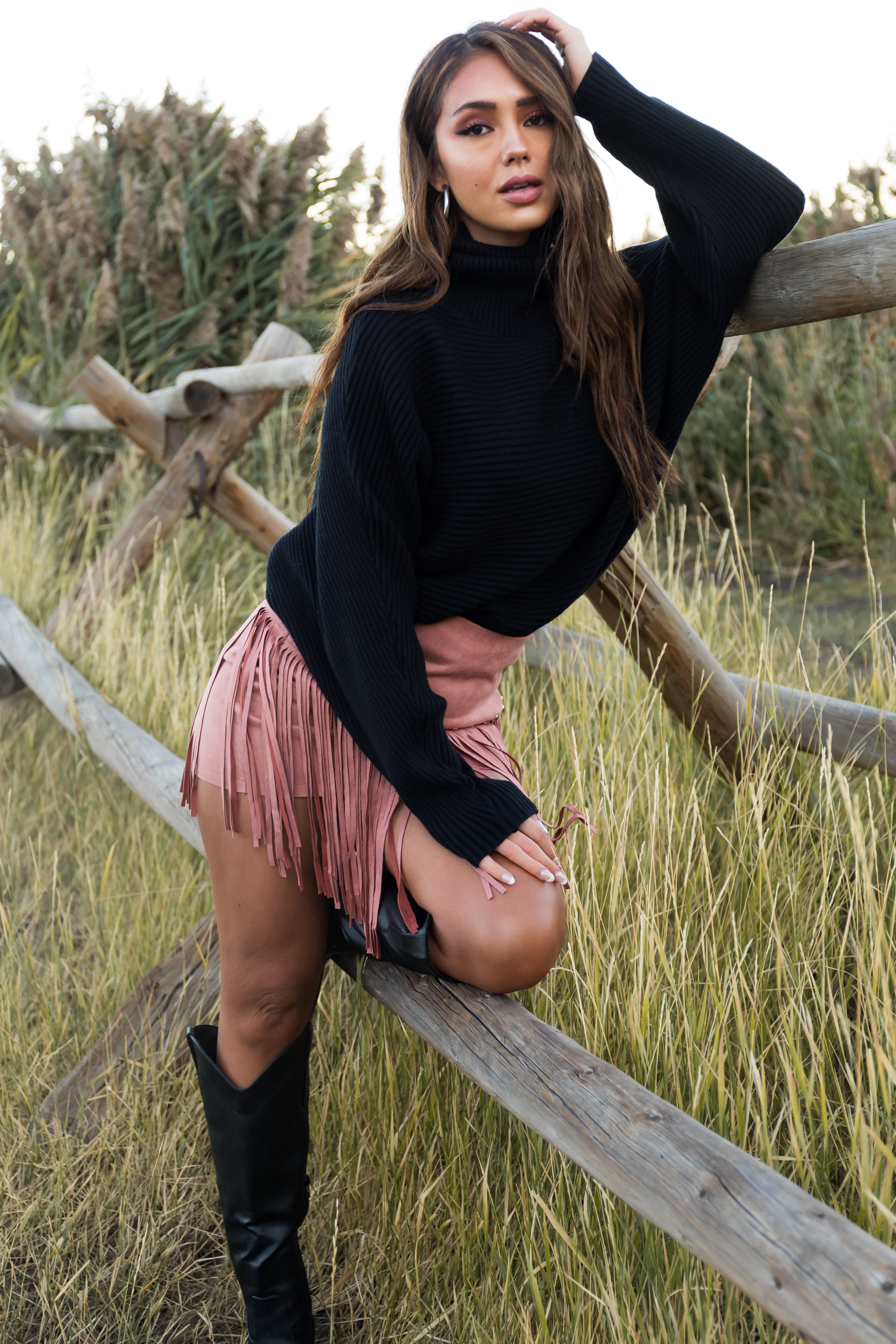 Ginger Faux Suede Fringe Mini Skirt-Newayad