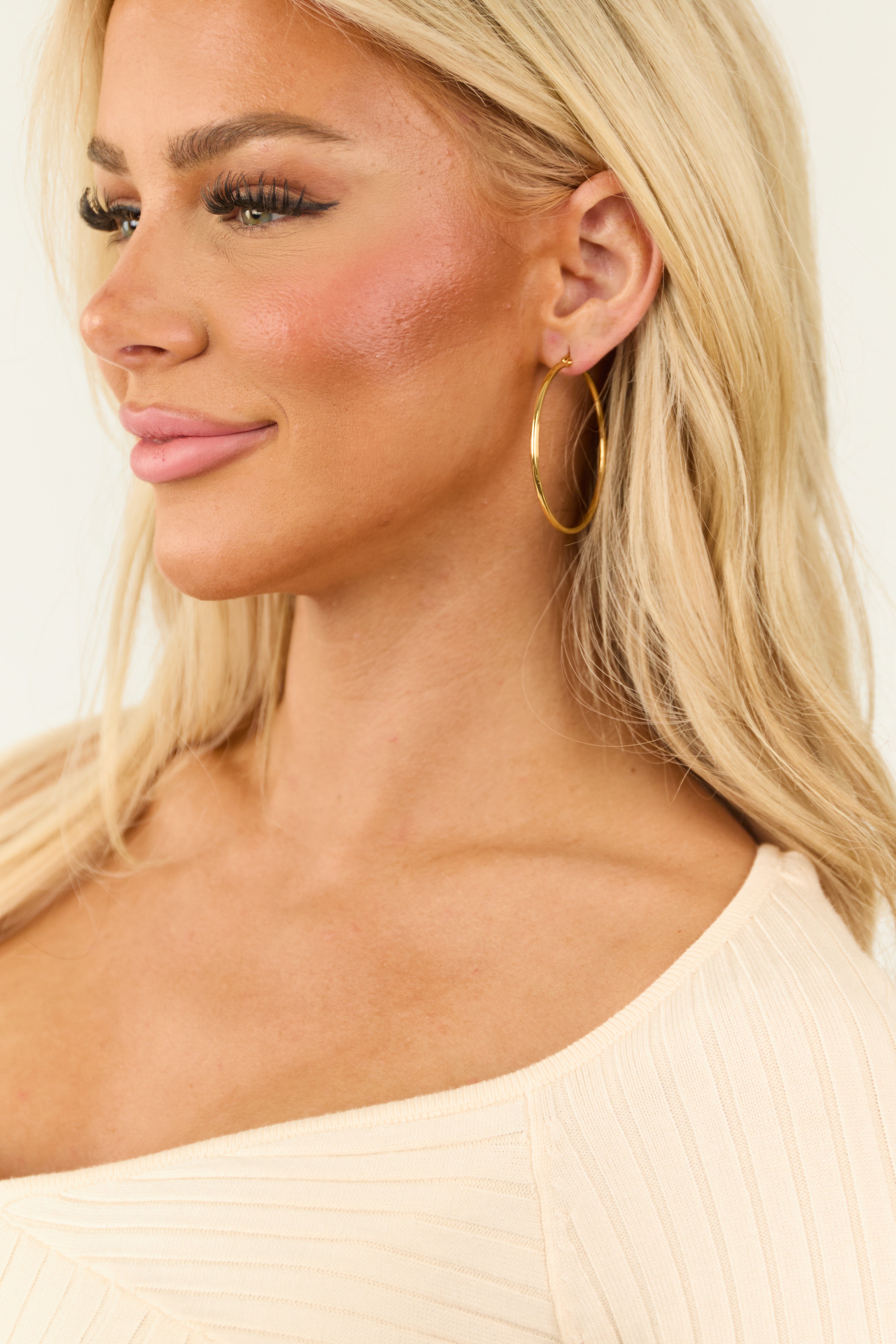 Gold Oversize Thin Latch Hoop Earrings-Newayad