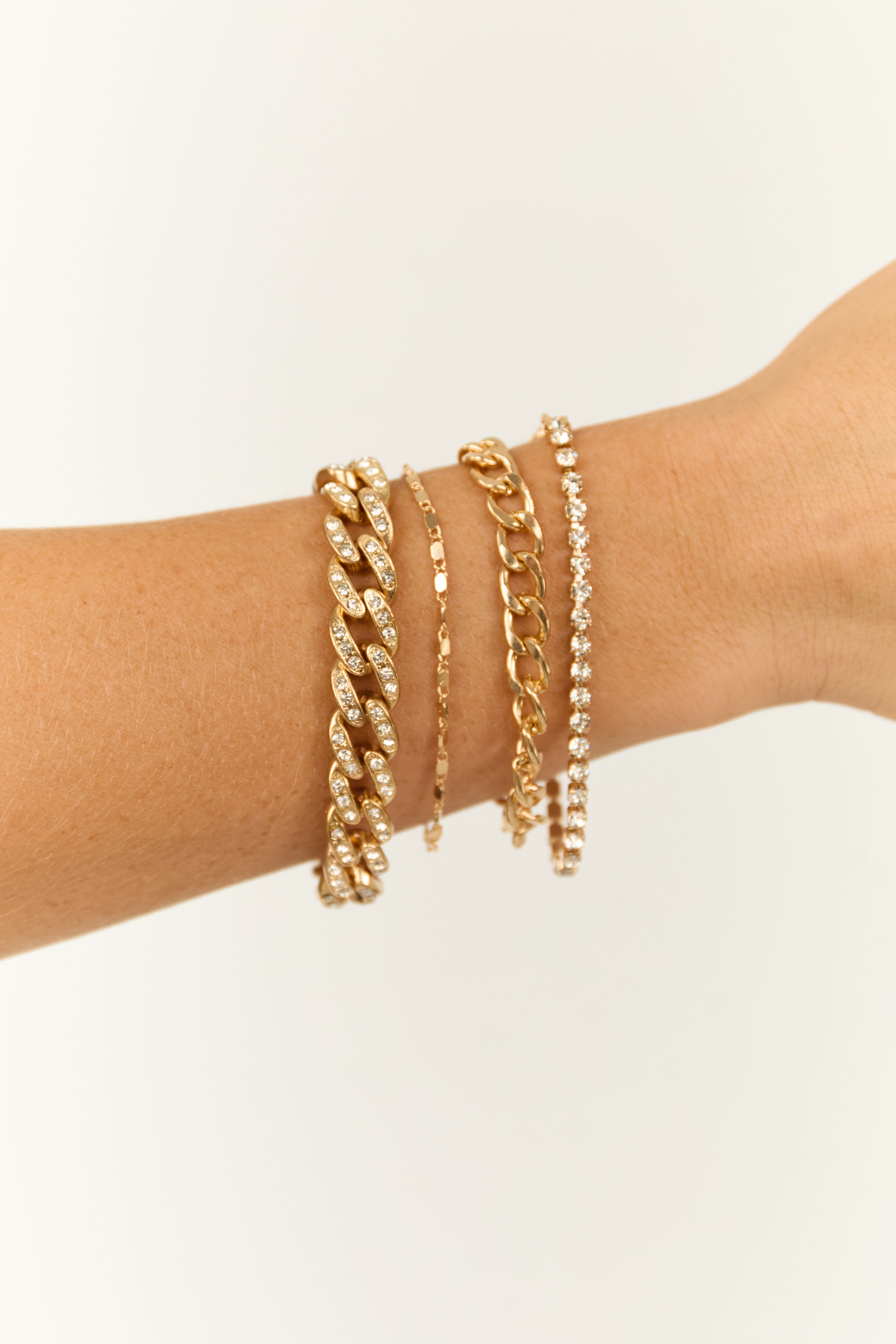 Gold Rhinestone Chain Bracelet Set-Newayad