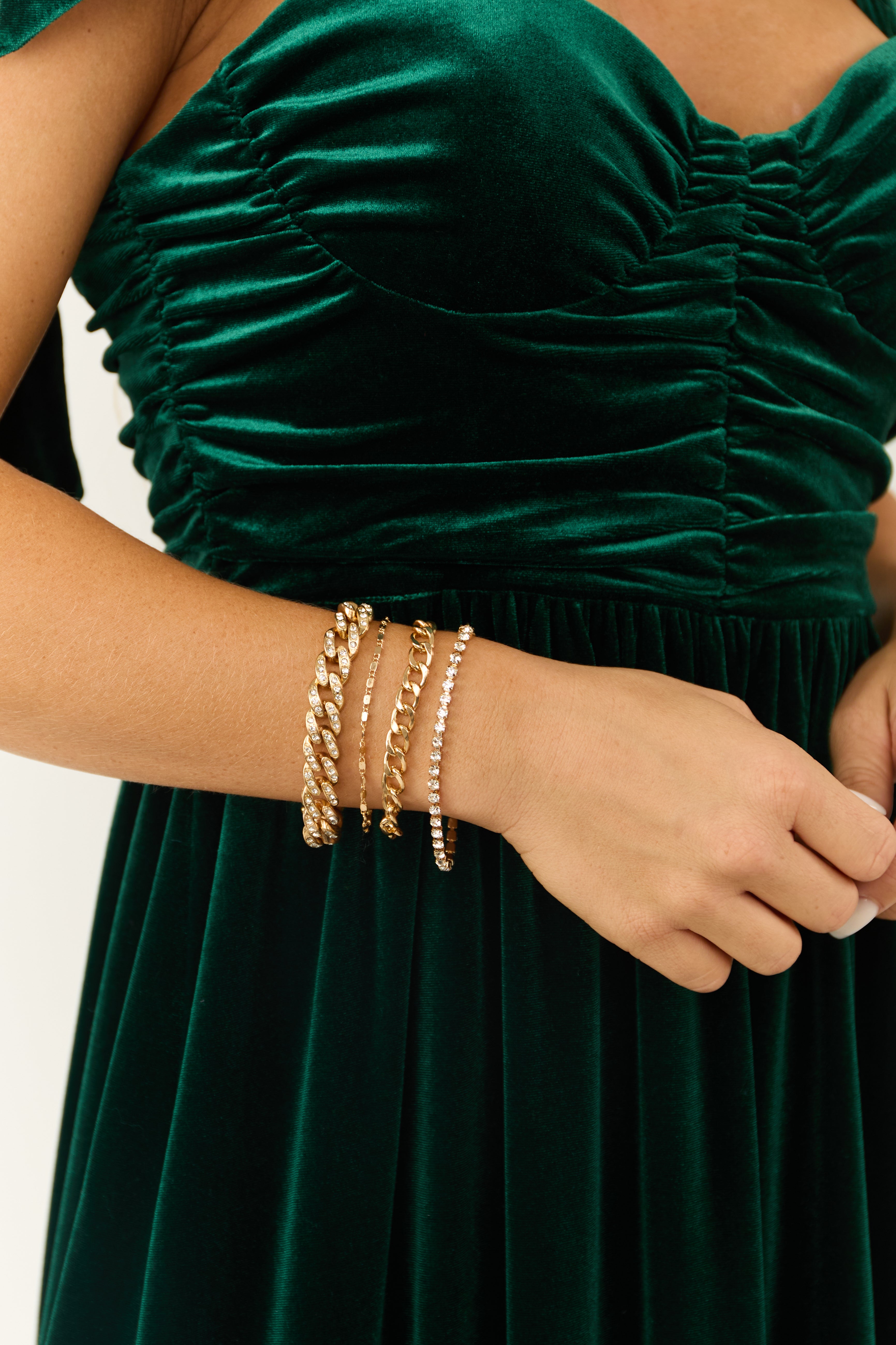 Gold Rhinestone Chain Bracelet Set-Newayad