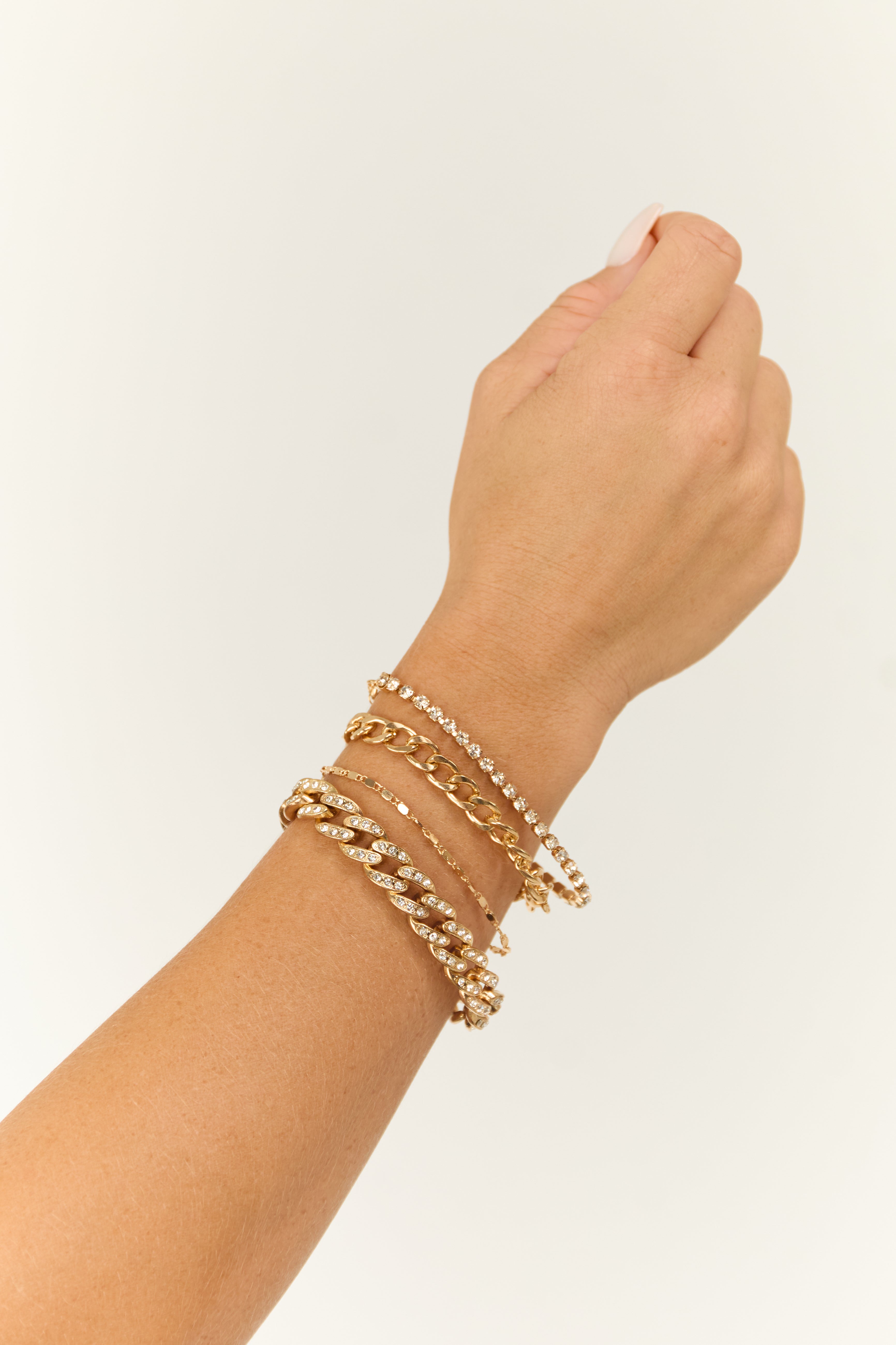 Gold Rhinestone Chain Bracelet Set-Newayad