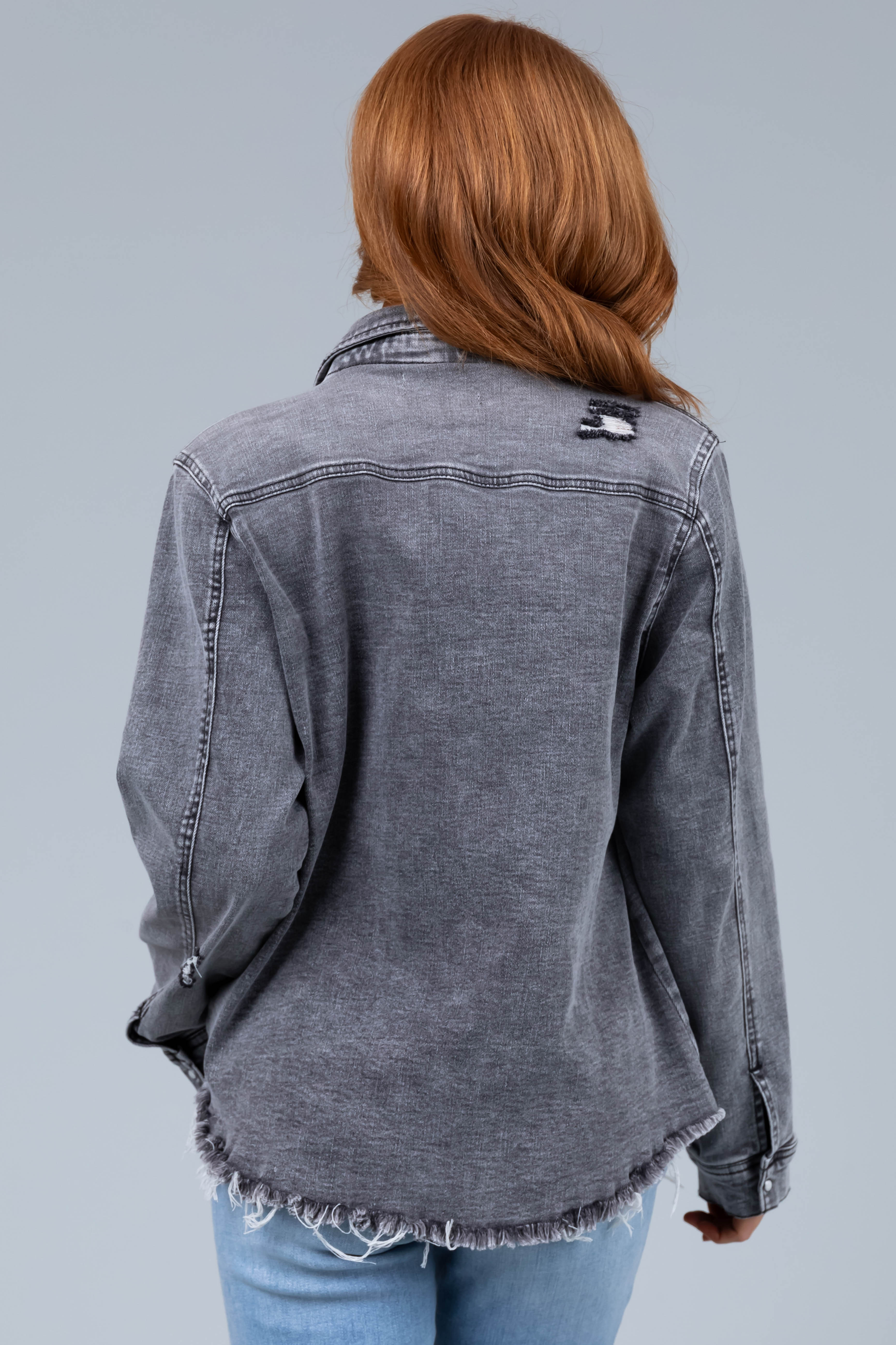 Graphite Button Up Distressed Denim Jacket-Newayad