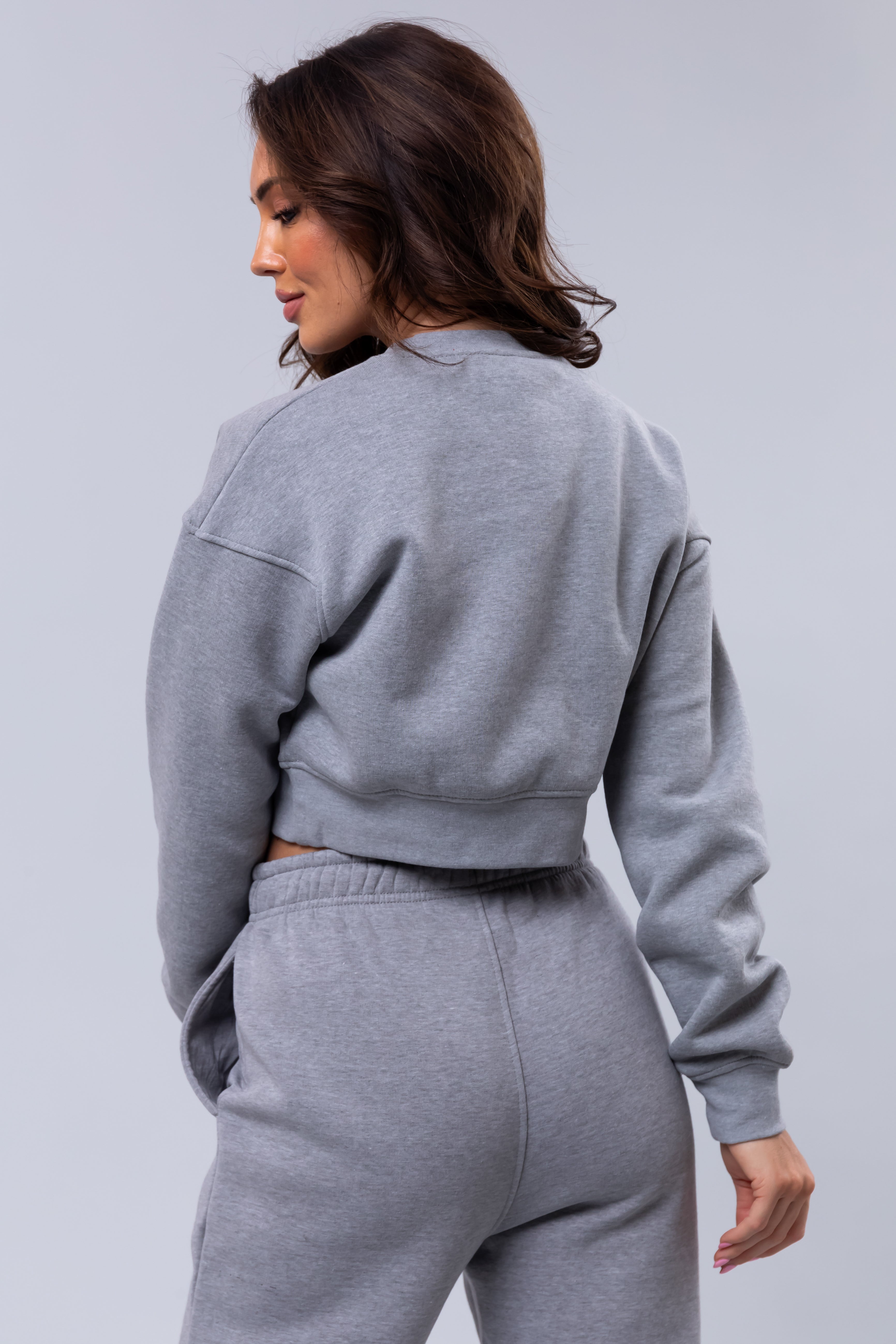 Heather Grey Fleece Cropped Sweatshirt-Newayad