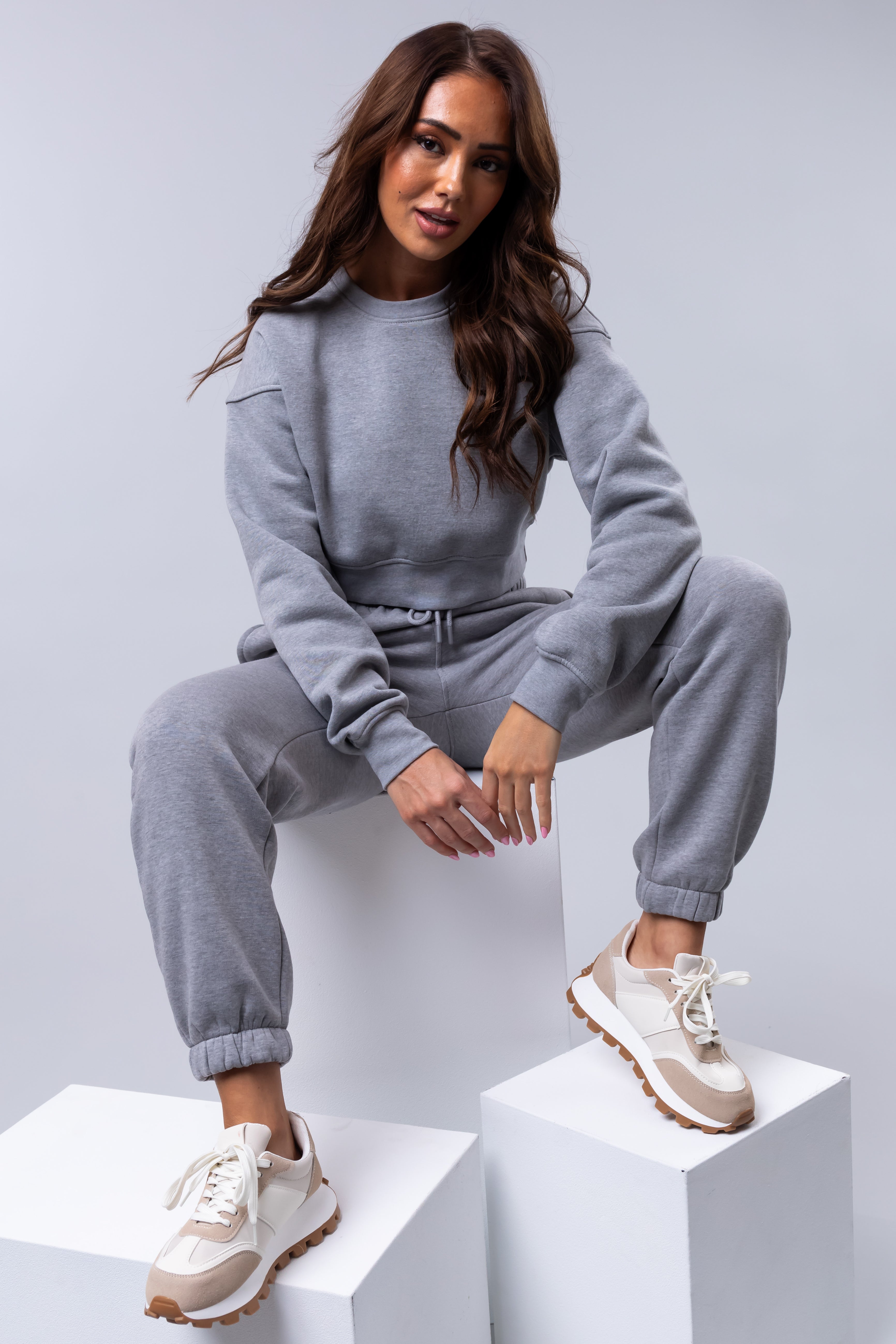 Heather Grey Fleece Cropped Sweatshirt-Newayad