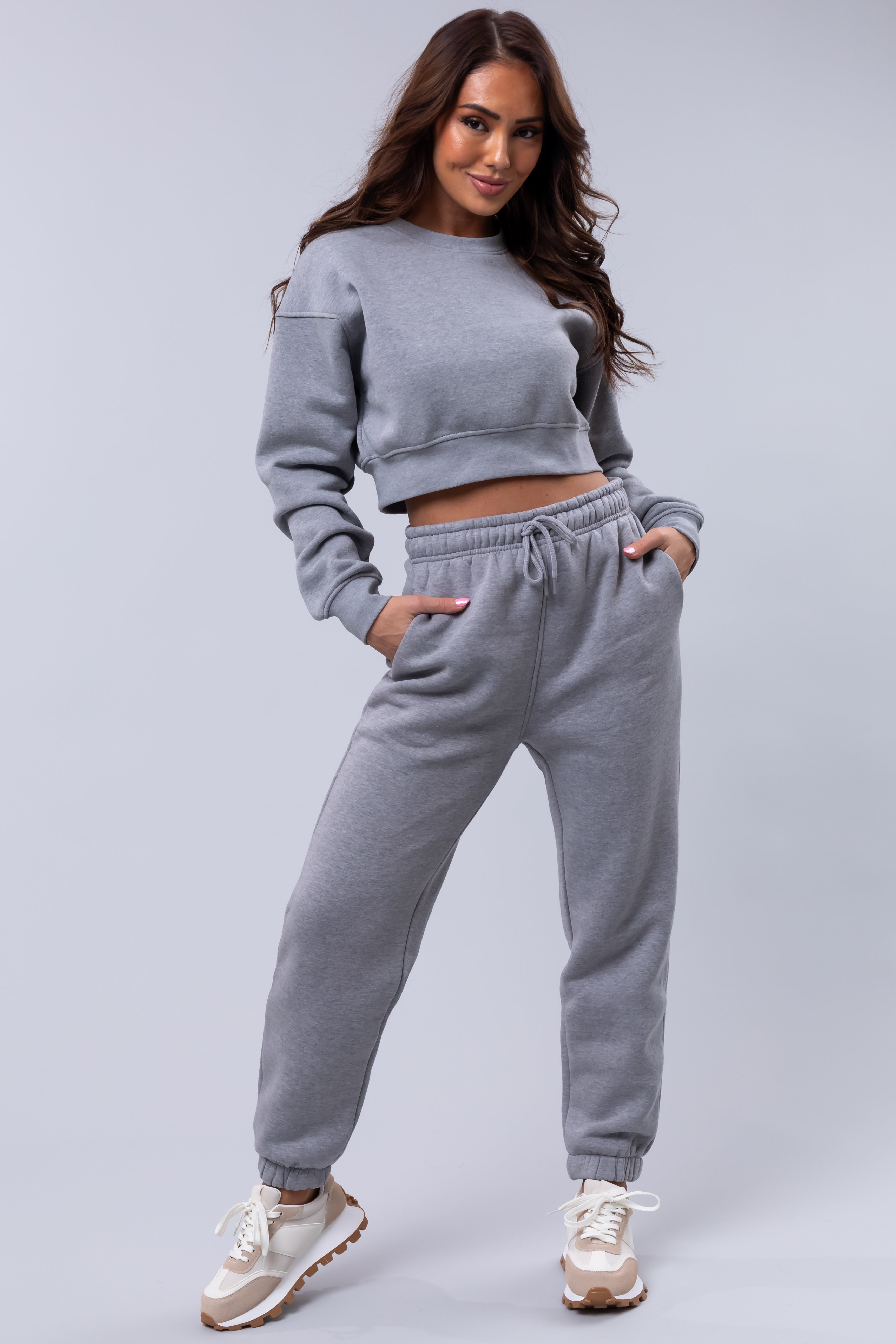 Heather Grey Fleece Drawstring Sweatpants-Newayad