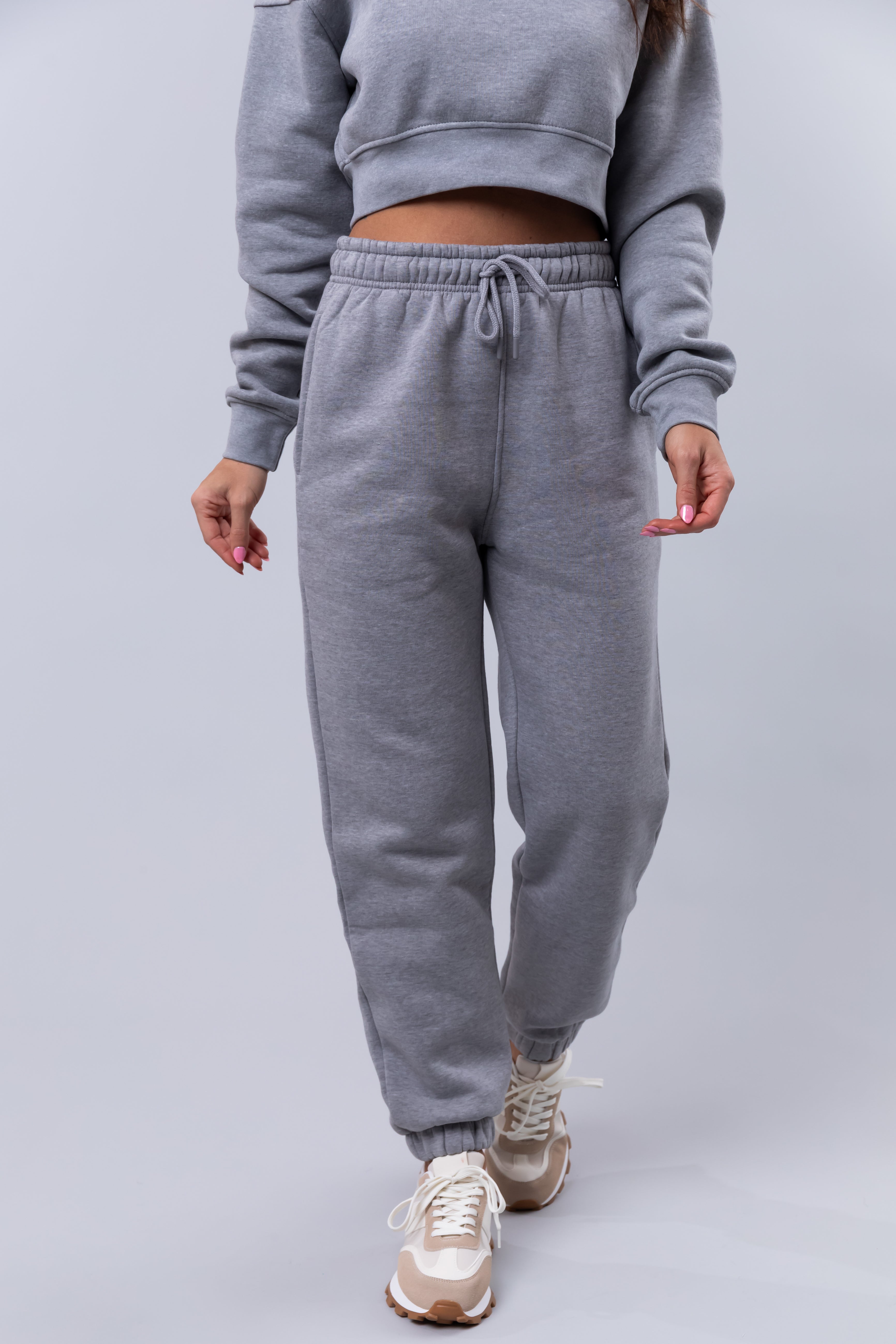 Heather Grey Fleece Drawstring Sweatpants-Newayad