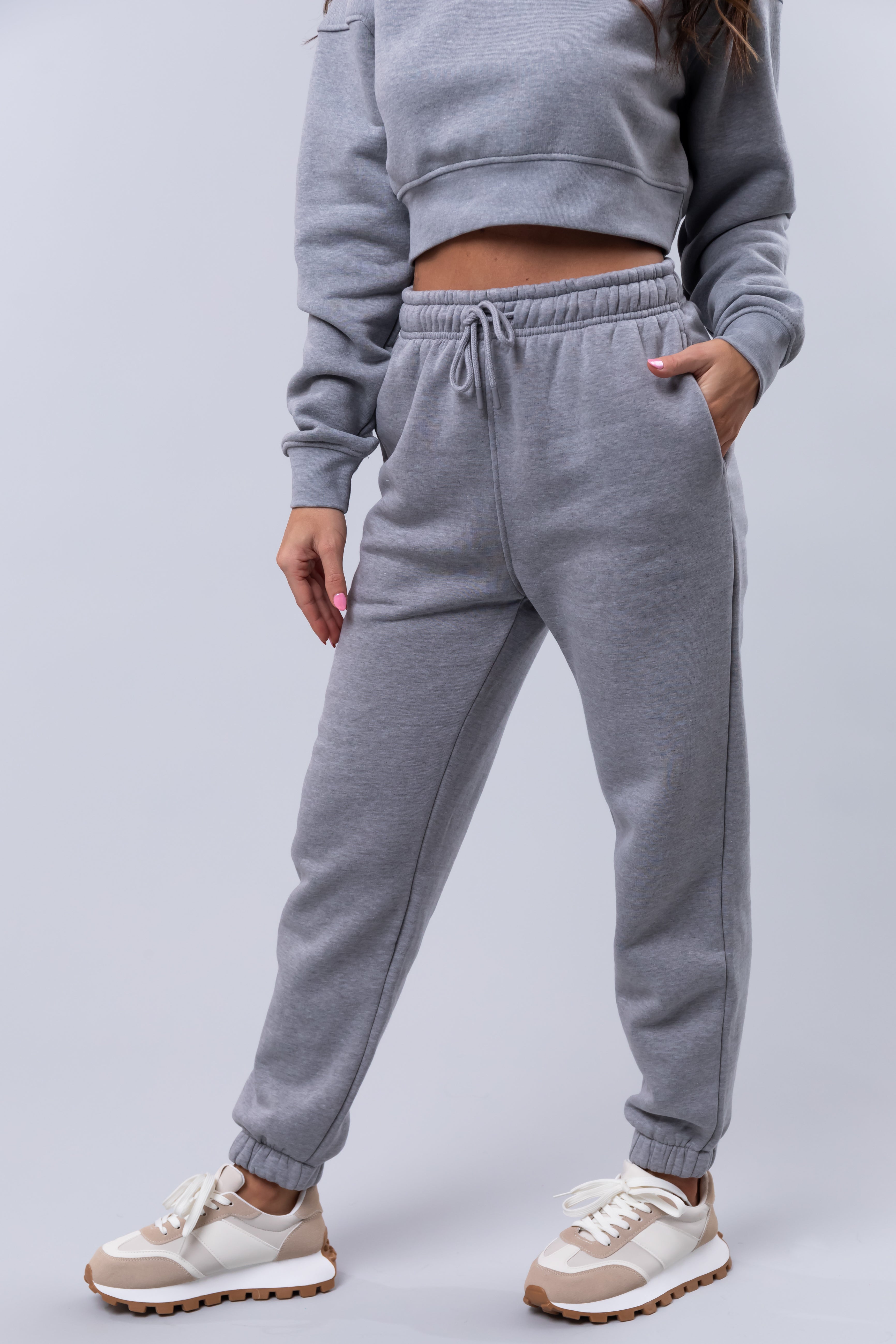 Heather Grey Fleece Drawstring Sweatpants-Newayad