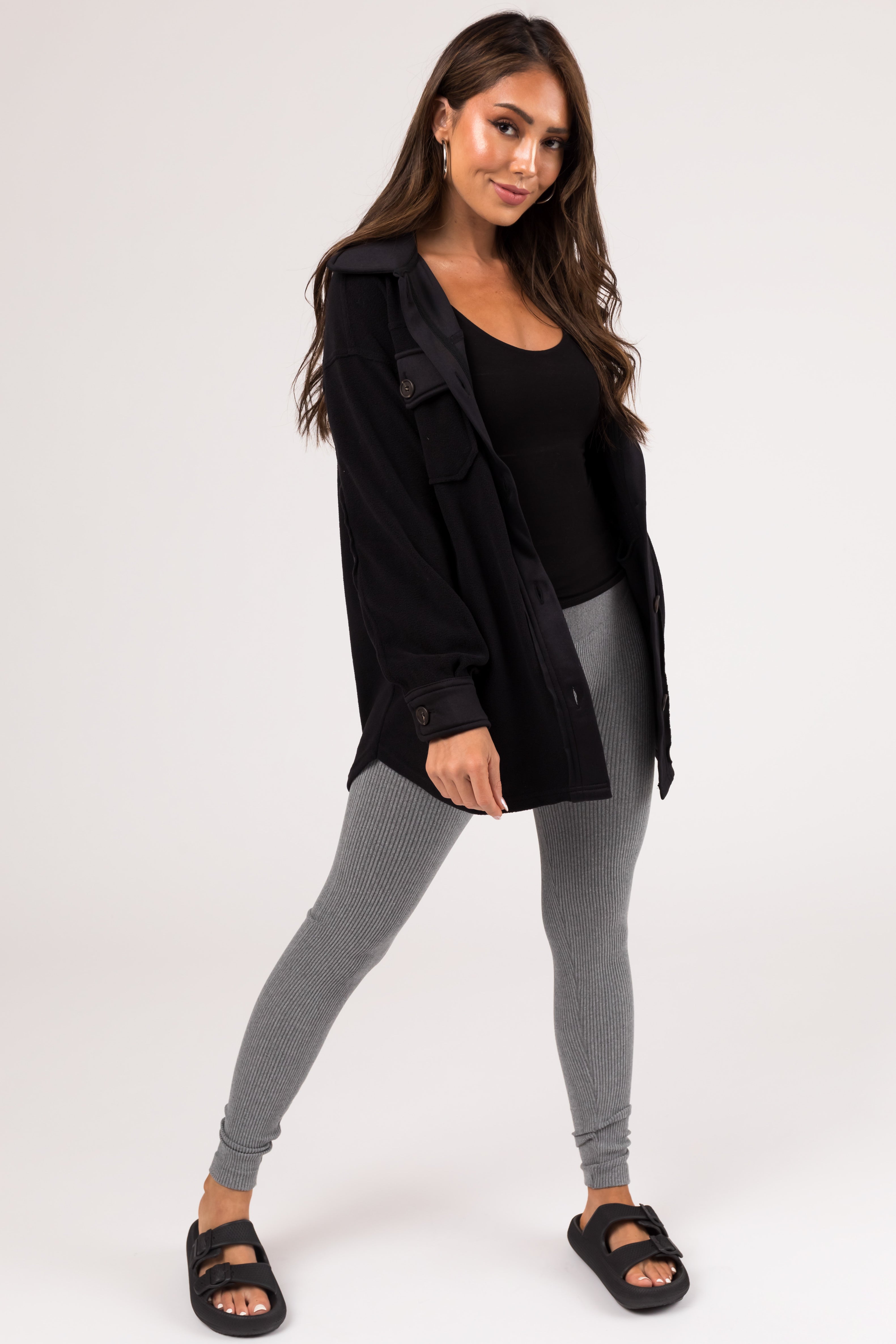 Heather Grey Ribbed Knit Seamless Leggings-Newayad