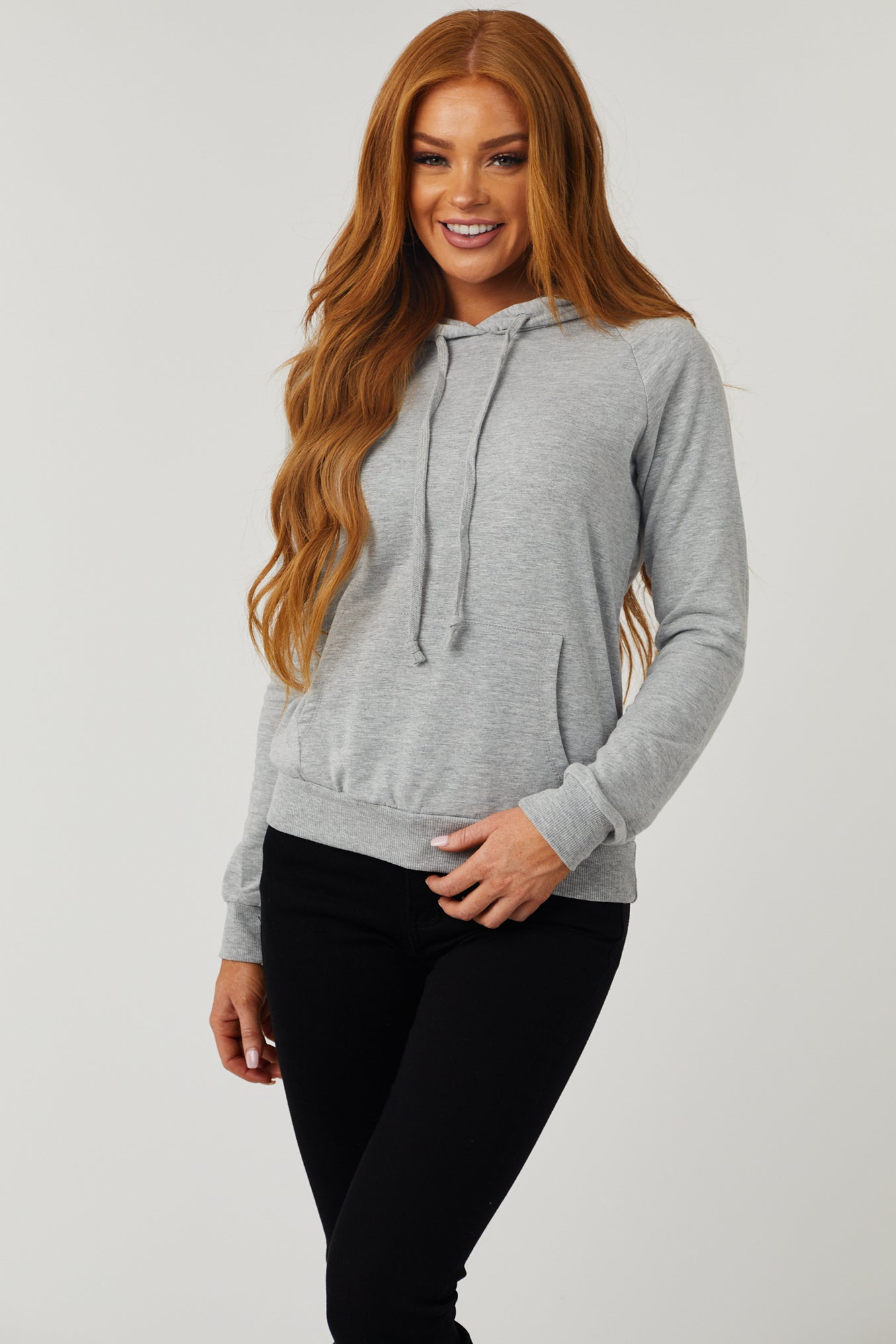 Heathered Grey French Terry Lightweight Drawstring Hoodie-Newayad