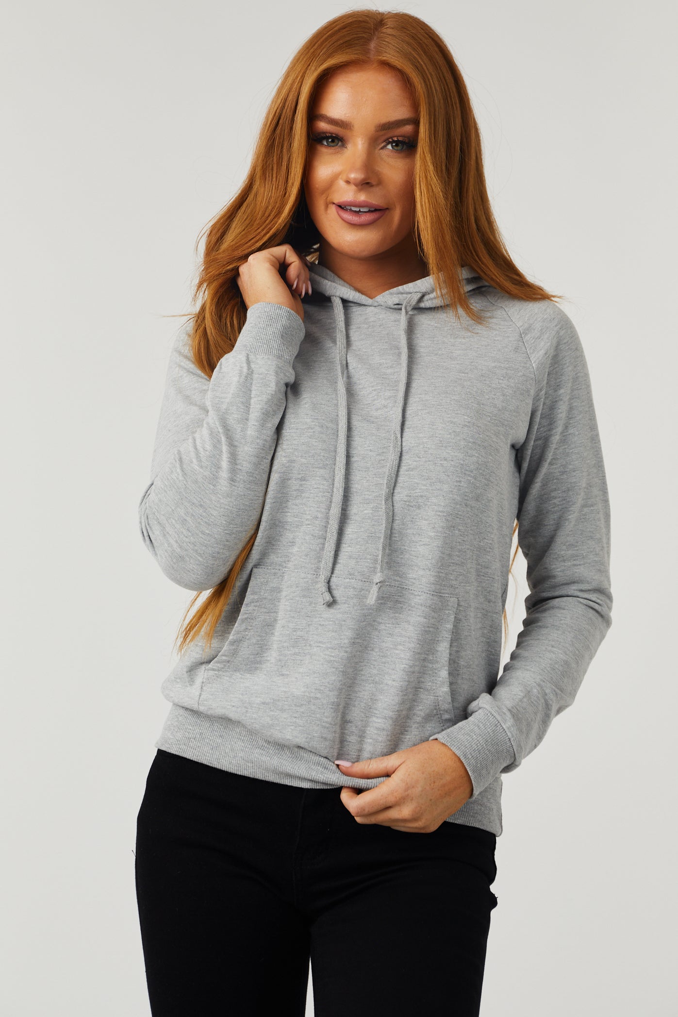 Heathered Grey French Terry Lightweight Drawstring Hoodie-Newayad