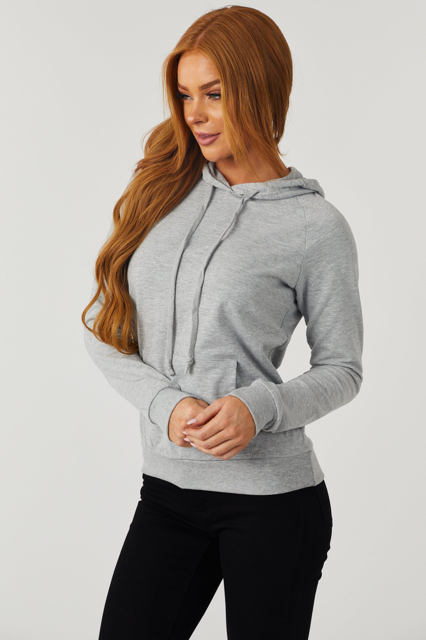 Heathered Grey French Terry Lightweight Drawstring Hoodie-Newayad