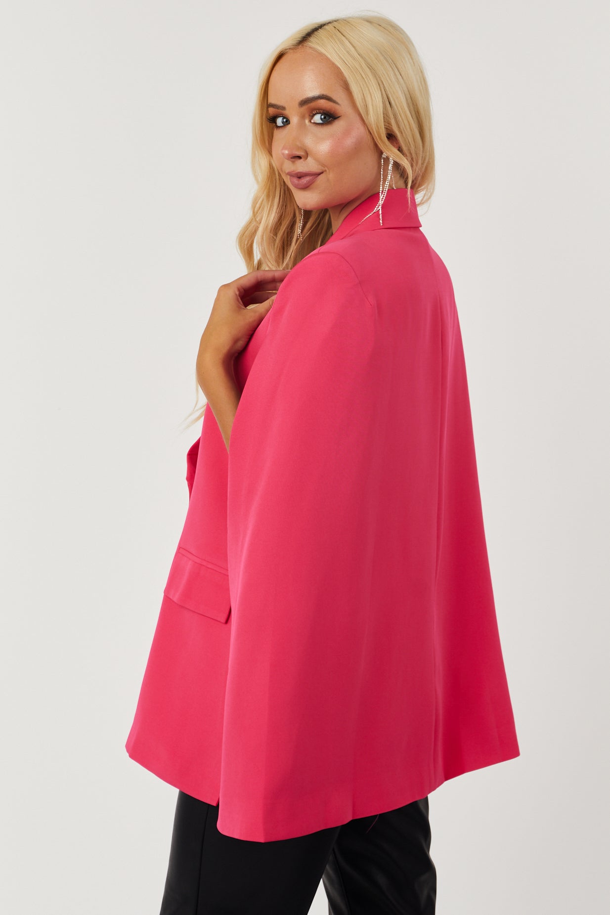 Hot Pink Double Button Cape Blazer-Newayad